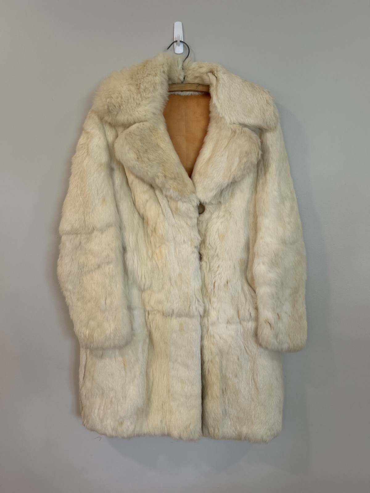 Vintage Genuine Ermine Mid Length Fur Evening Coat White / Blonde 1950s