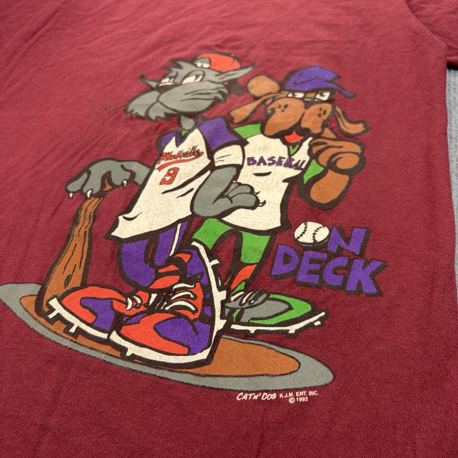 Vintage 1993 Single Stitch Cat N Dog Baseball Cartoon T Shirt Size M USA