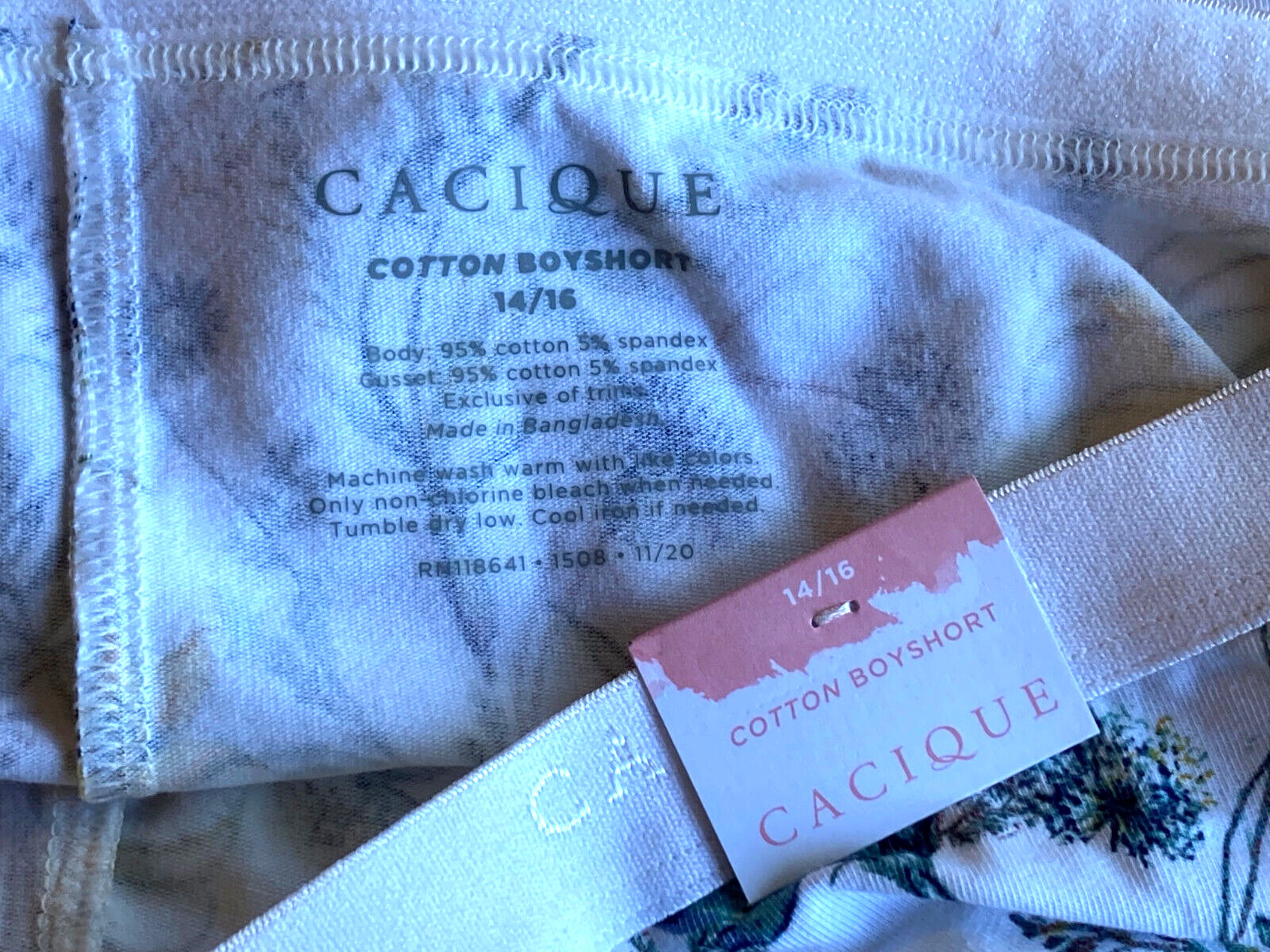 1123 CACIQUE 14/16 Super Soft Pastel Floral Cotton Boyshort Panty #1508 NWT
