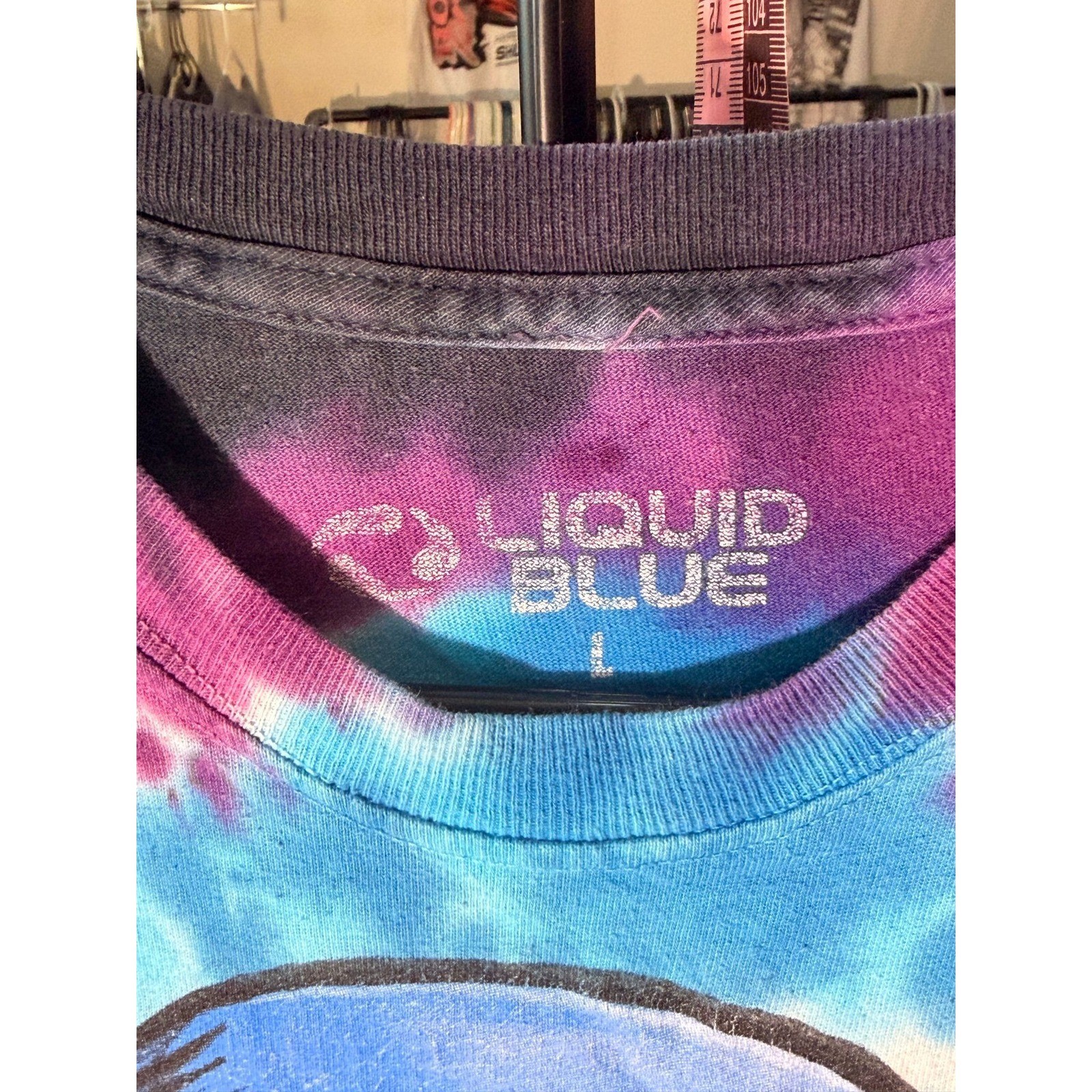 Liquid Blue Cheshire Cat Alice in Wonderland Tie-Dye Tee Double Sided Size L