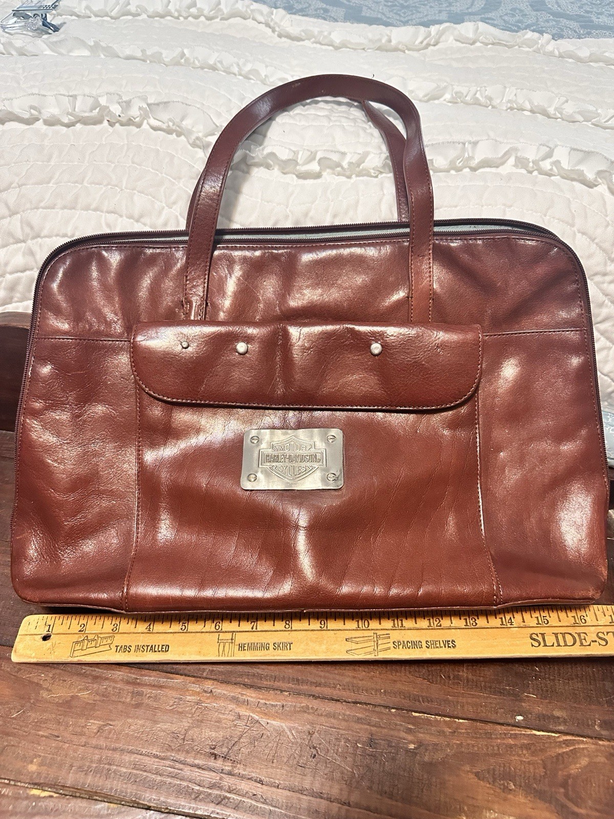 Harley Davidson Leather Cognac hobo computer tote bag/purse, Messenger Bag