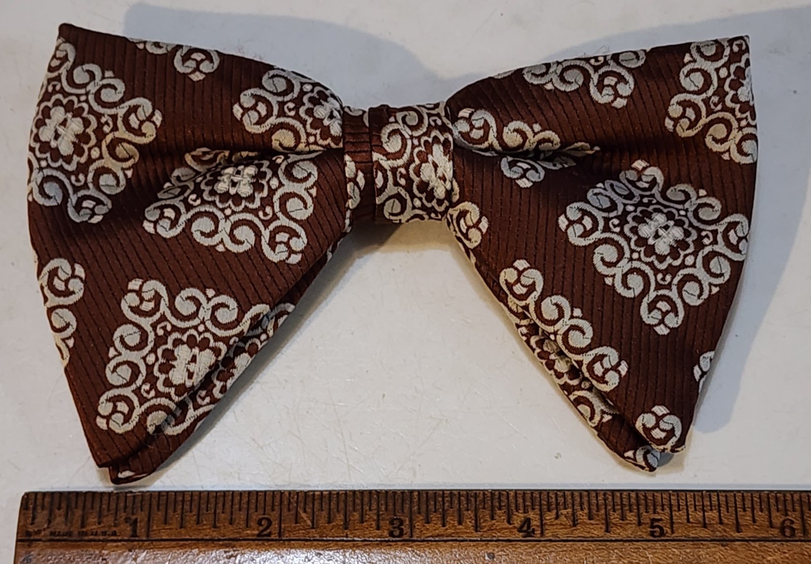 Vintage Butterfly Bowtie Ormond Wide Clip On Retro 60s 70s Brown Silver