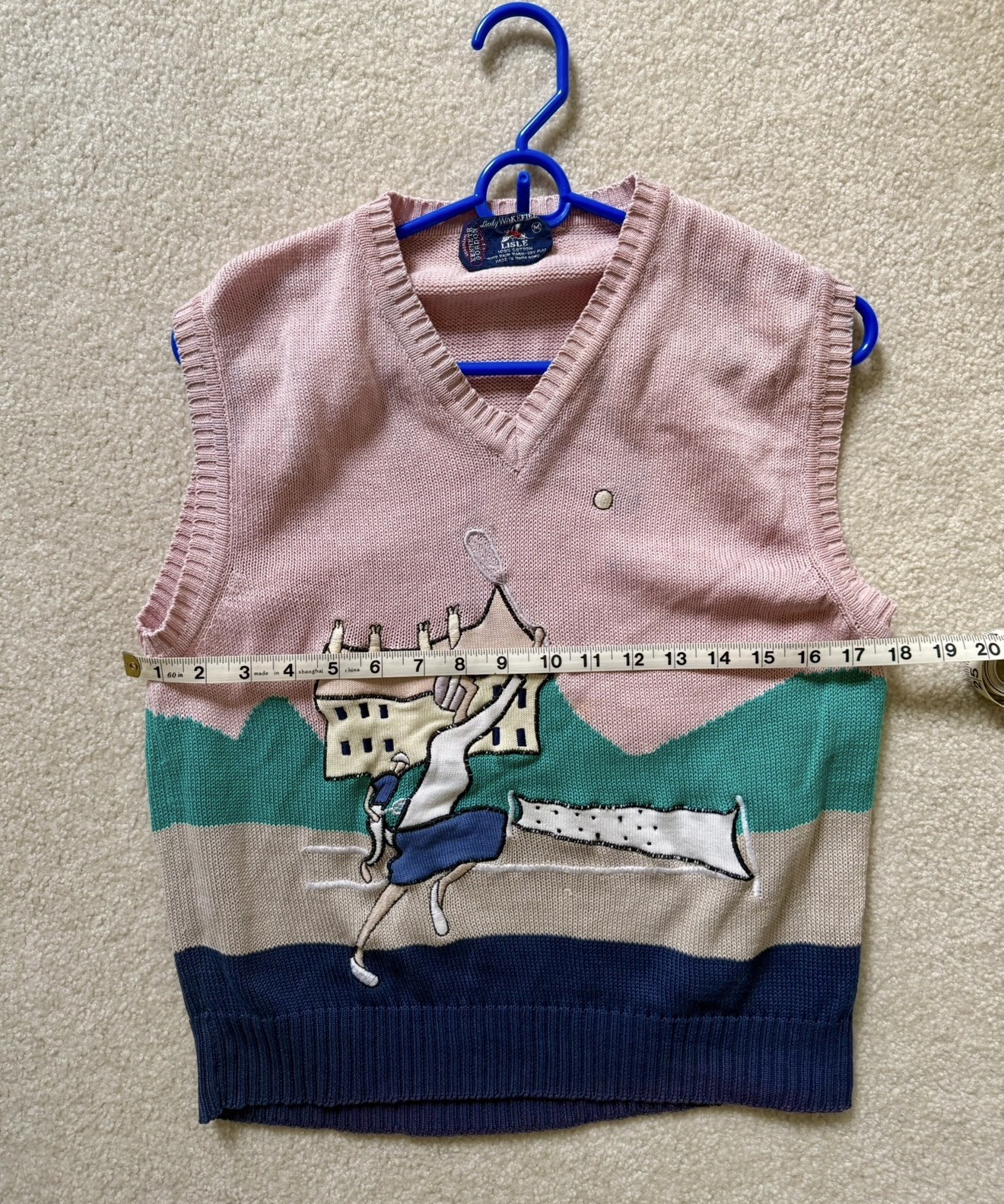 80s Vintage Wakefield Sweater Vest M Embroidered Tennis USA 100% Cotton