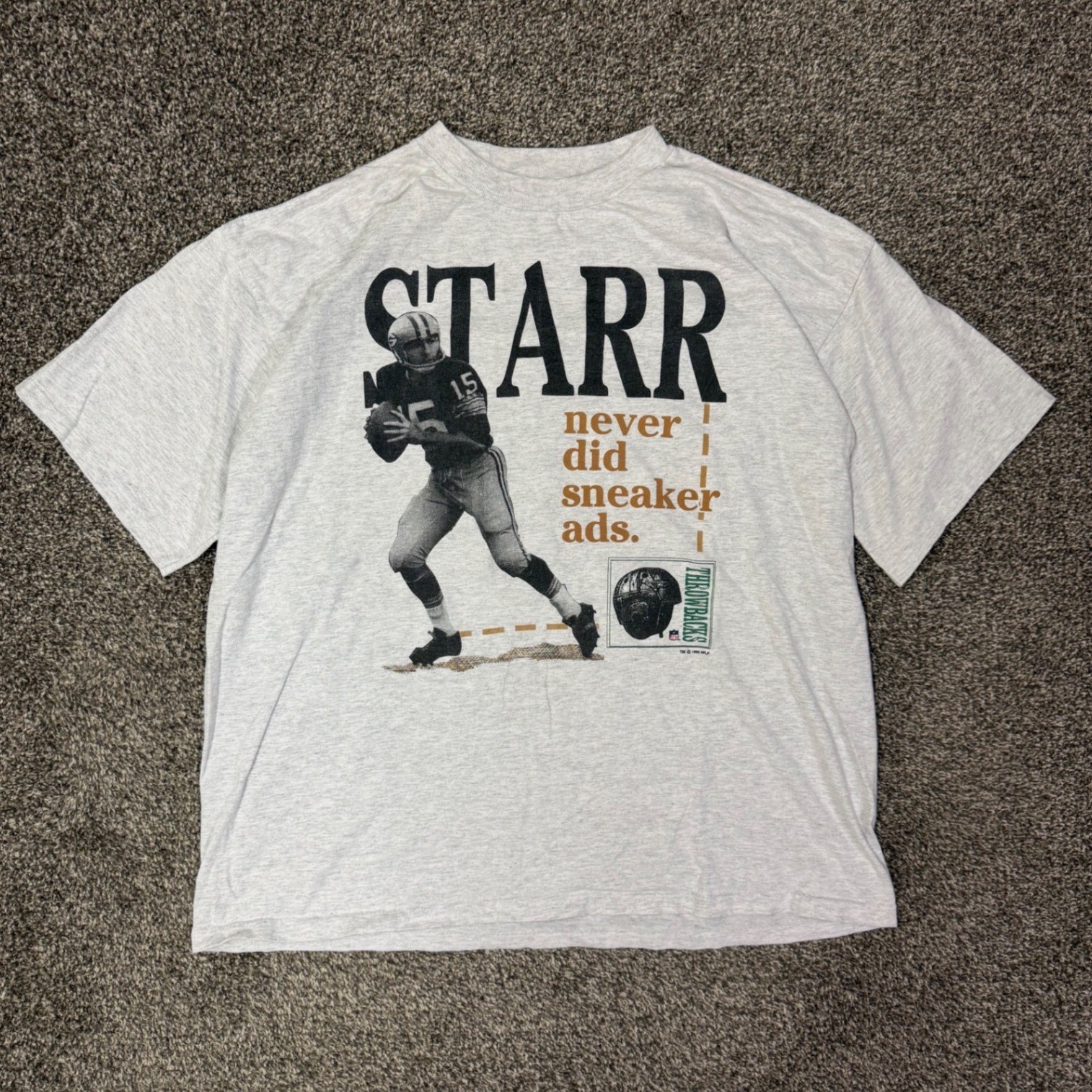 Vintage 1994 NFL Bart Starr Green Bay Packers Throwbacks T-Shirt Grey XL 90s