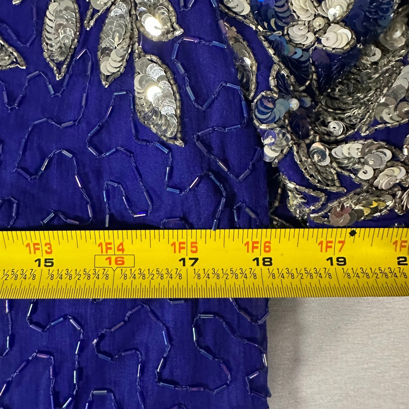 Stenay Beaded Silk Skirt Suit 14 Royal Blue Floral Sequin Vintage Excellent