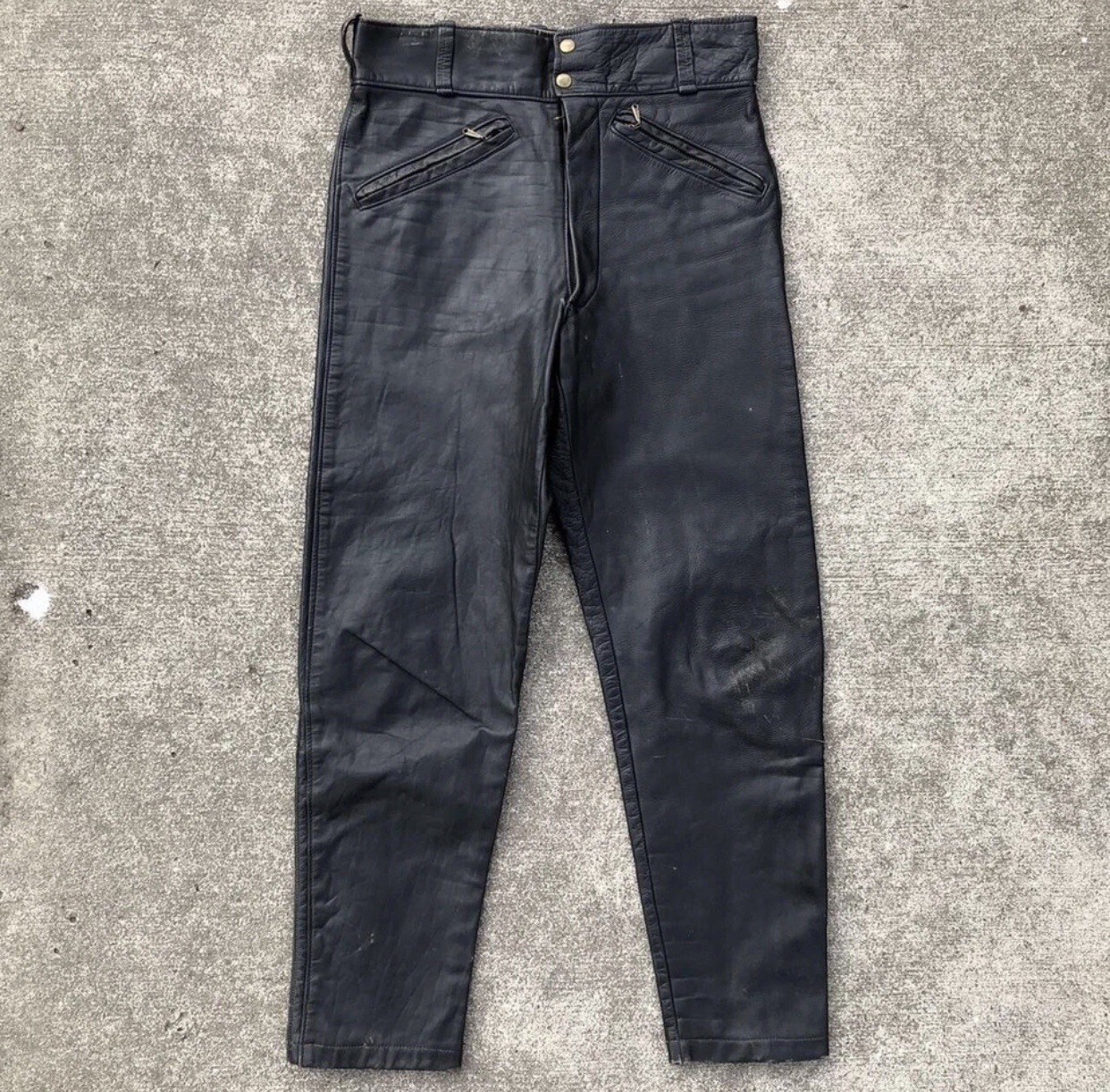 1950s/1960s High Quality Hide Black Leather Motorcycle Pants, Talon Zips