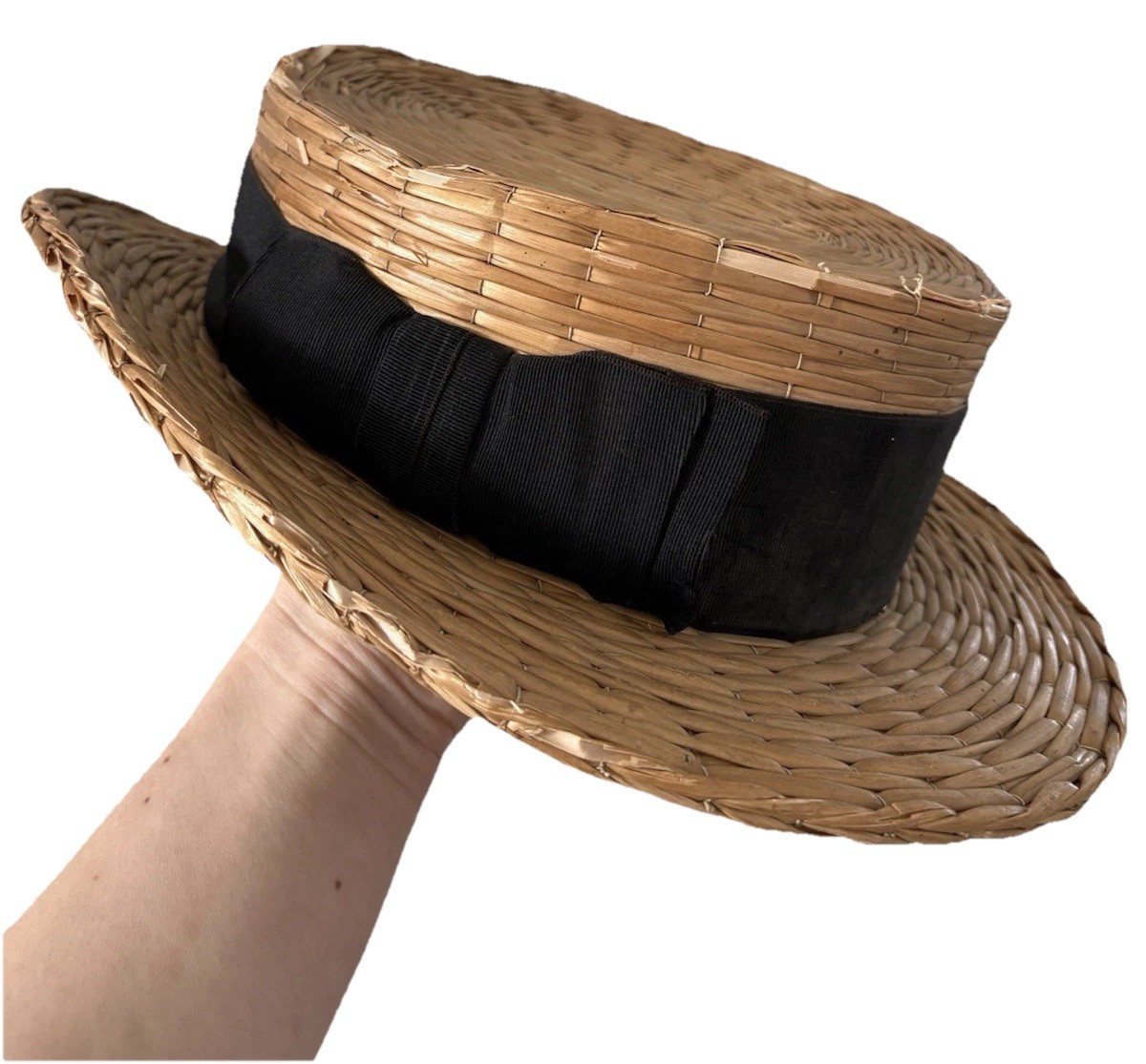 Vintage J.C. Penney Co Solar Straws Straw Boater Hat 7 1/4″ Genuine Yeddo VTG