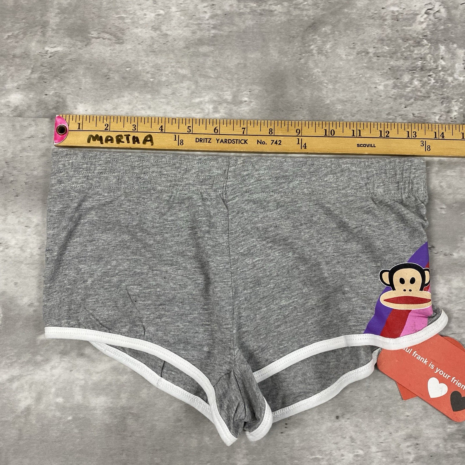 vintage PAUL FRANK micro shorts S 2010 y2k Julius Monkey rainbow stripe