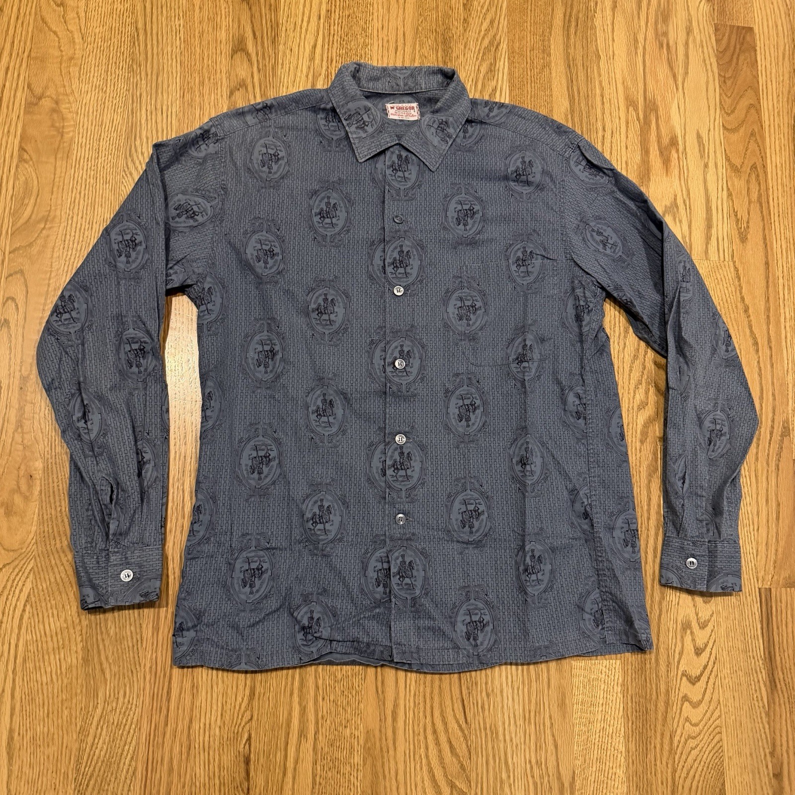 Vintage McGREGOR MODERN Loop Collar Shirt Men’s Med Horse Horseshoe 50s 60s Vtg