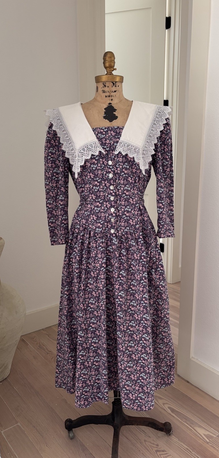Vintage Eber Prairie Dress Floral Lace Collar Cottagecore Gunne Sax Style 11