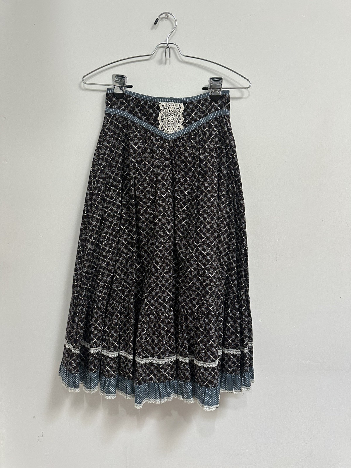 Vintage Jessica’s Gunnies Gunne Sax Prairie Midi Skirt Size 5 XS Blue Floral