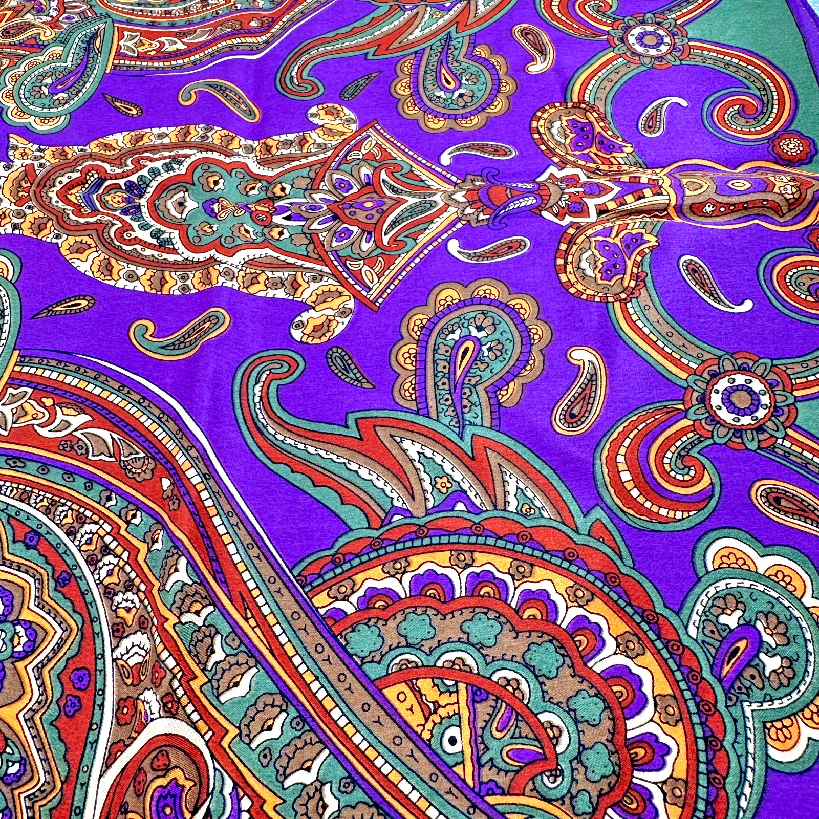 Vintage Oscar De La Renta Silk Square Scarf Purple Red Teal Yellow Green Paisley