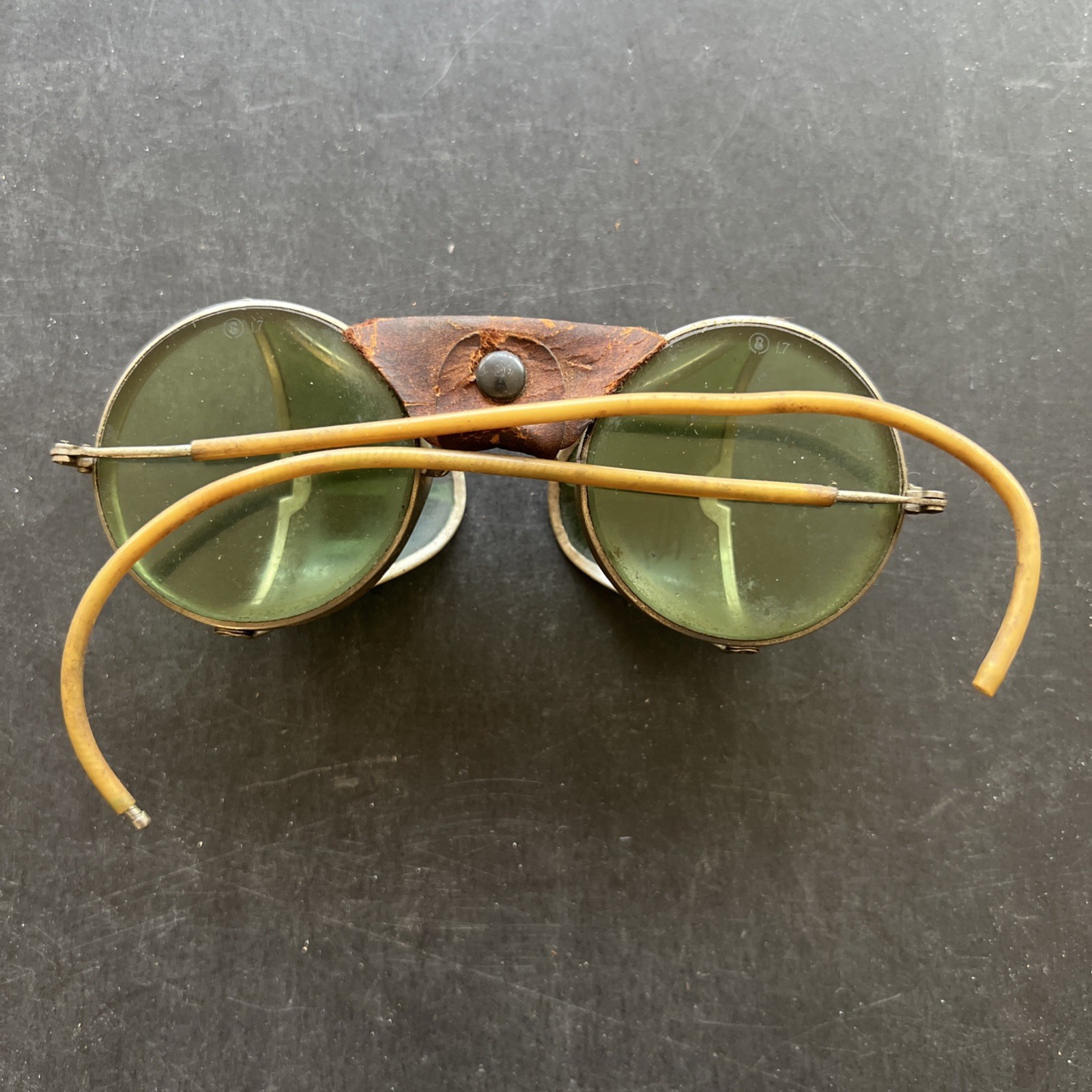 Vintage Green Welding Glasses Wire Rim Cool Steampunk Leather and Side Shields