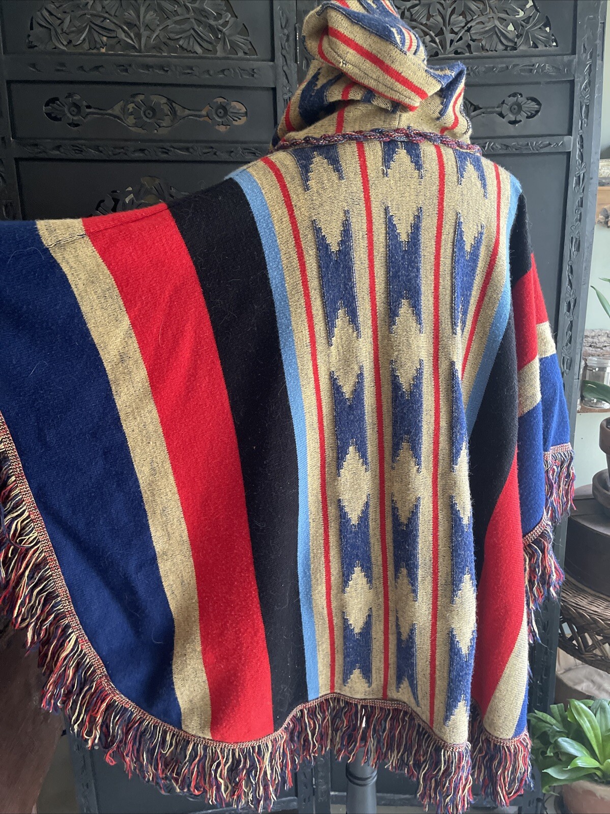 Vintage 70’s-80’s Cuddleknit Hooded Fringe Poncho