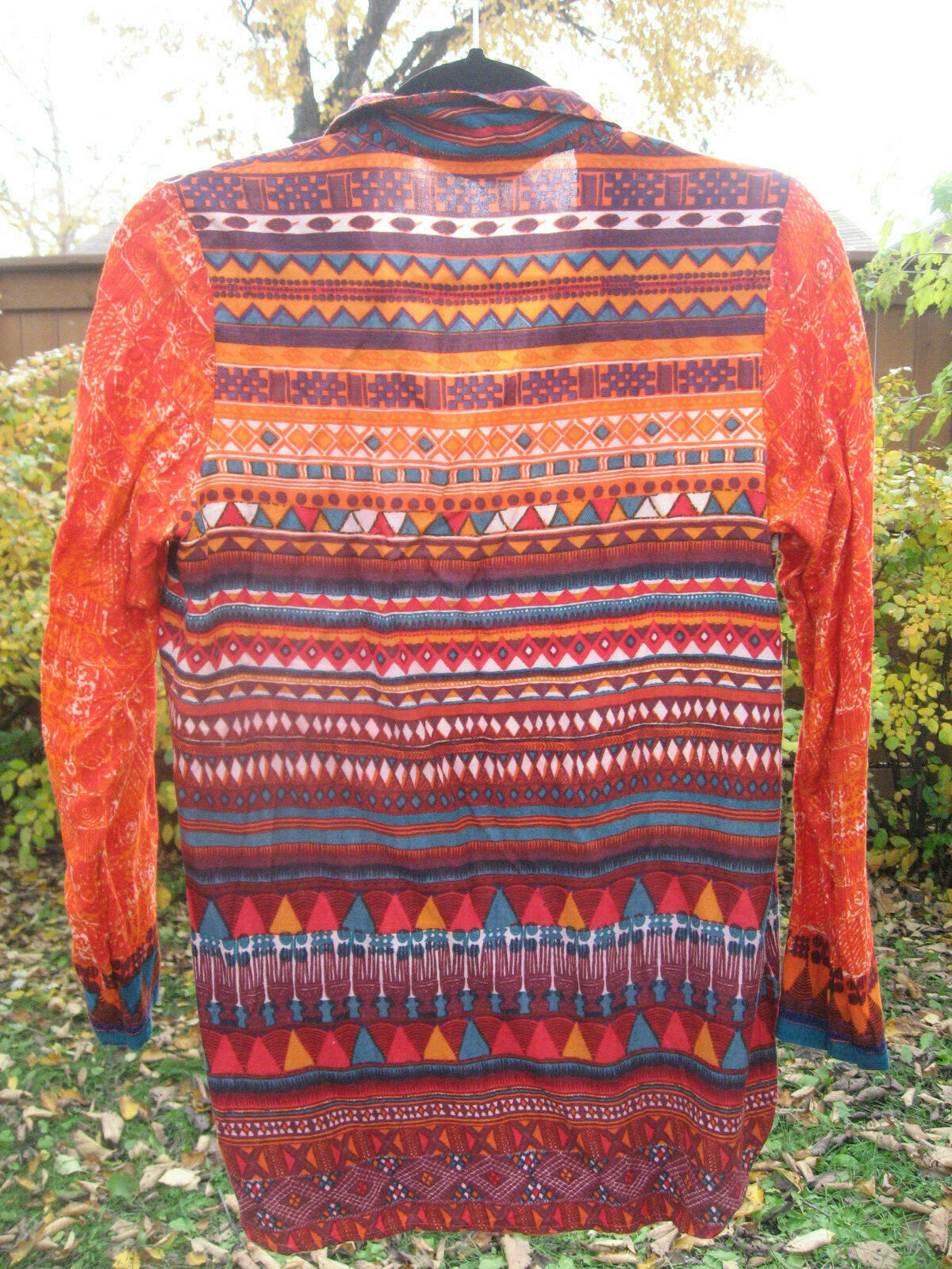 Vintage 80s Biba Abstract Teal Rust Orange Rayon Blouse Top Made in India Hippie
