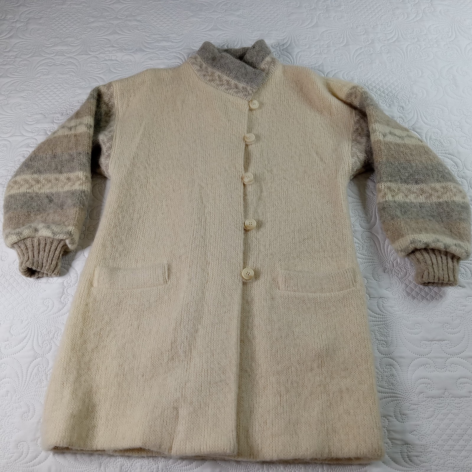 Hilda Ltd Icelandic Wool Coat M Fair Isle Lined Mid-Length Timeles Vtg 70s EUC