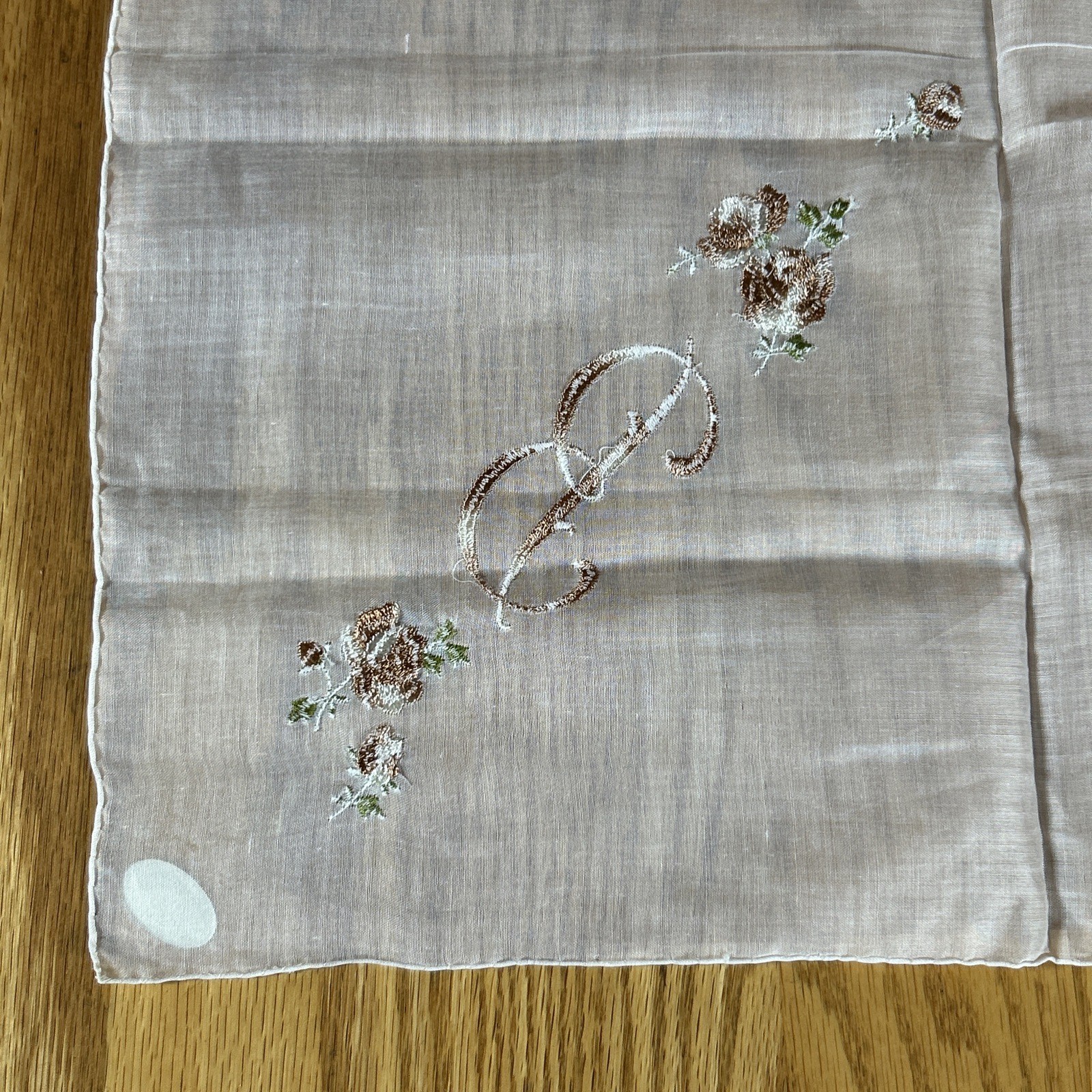 Vintage Swiss Monogram B Handkerchief Sheer White Floral RN 14750 Wedding Hanky