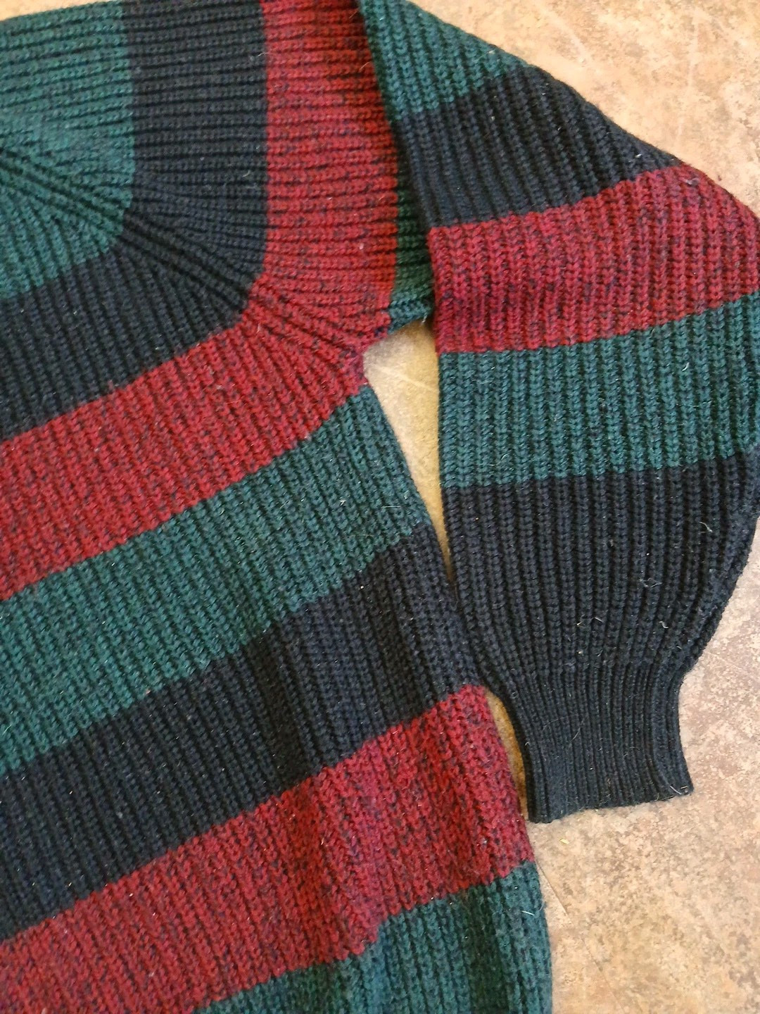 VTG 80’s Sweater Graphix Red Green Black Stripe Knit Grandpa Sweater Pullover-M
