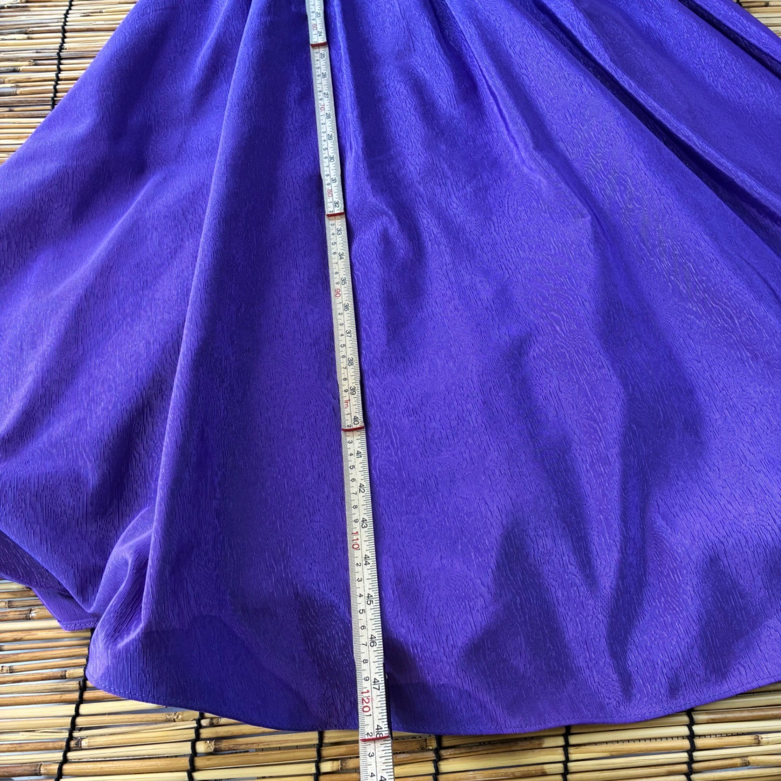Vintage 80s Purple Moire Puff Sleeve Bow Back Gown ILGWU Made in USA 7081