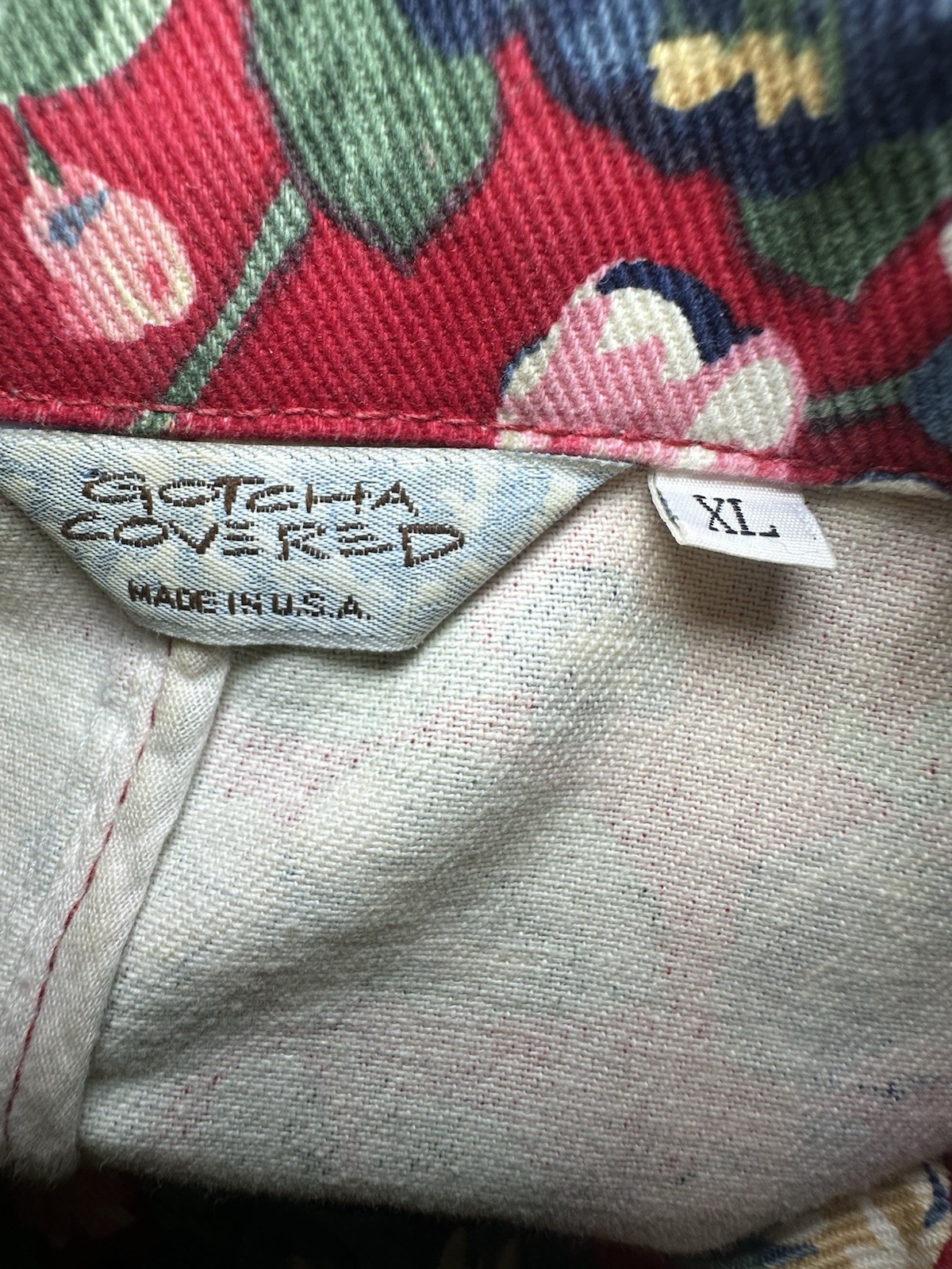 VTG Gotcha Covered Denim Blazer Floral Red Jacket Colorful Cotton Women XL