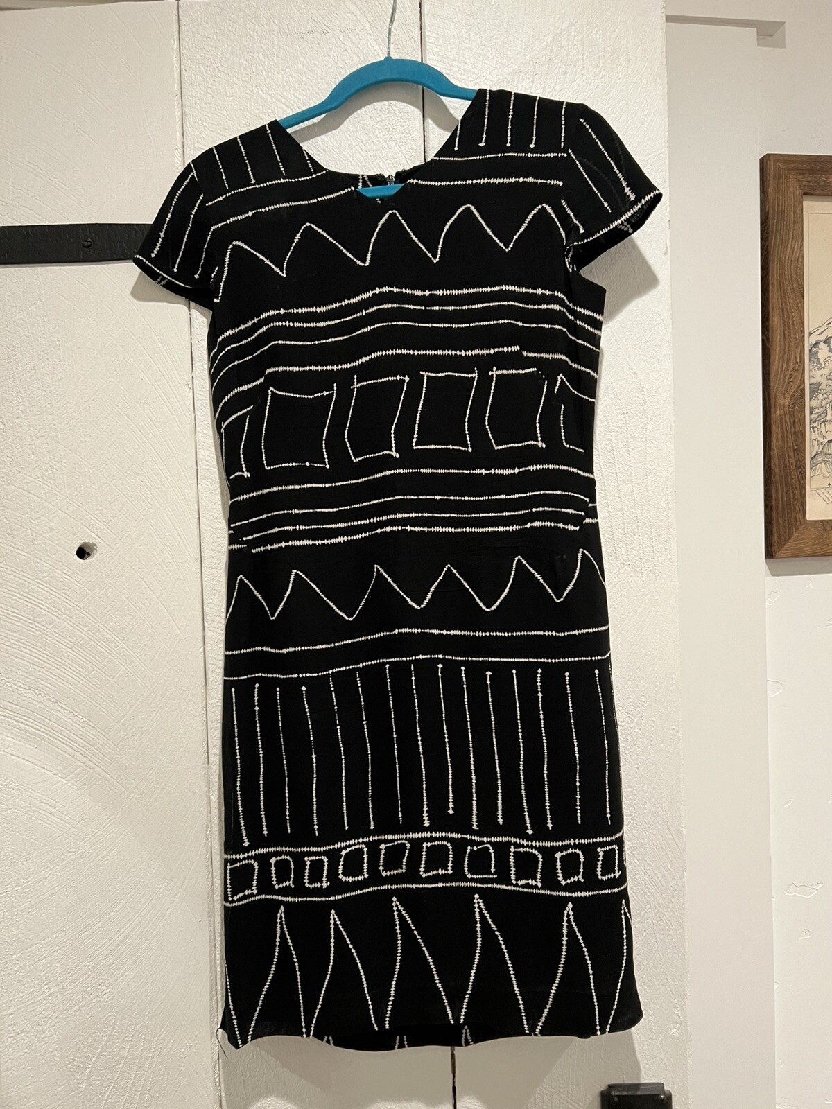 Vintage Biba 1980s Dress Geometric Shift Cap Sleeve Size 40 (US 6-8)