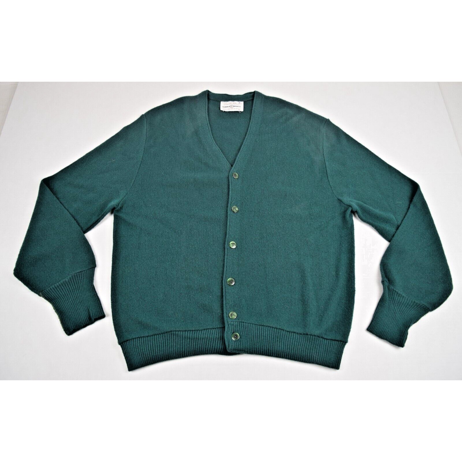 Vintage Cardigan Sweater Arnold Palmer Robert Bruce Size M/L 70s Green Made USA