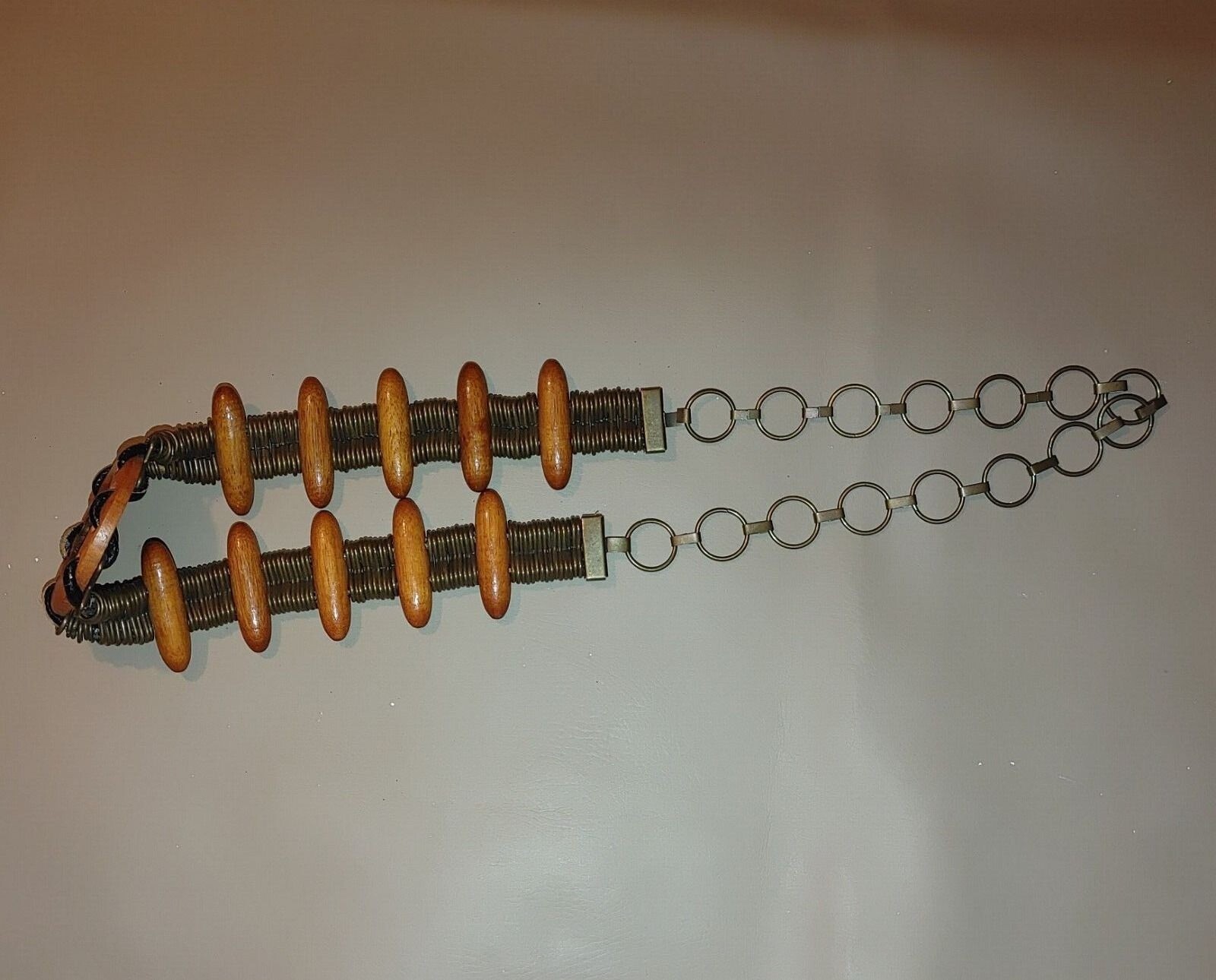 Metal Belt Vintage Boho Rustic Wood Brass Round Decorative Centerpiece Adjust