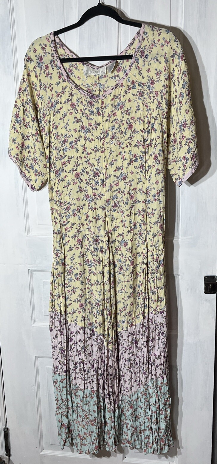 VTG Allison Woods Floral Tiered Pastel Cottagecore Maxi Dress Size B2