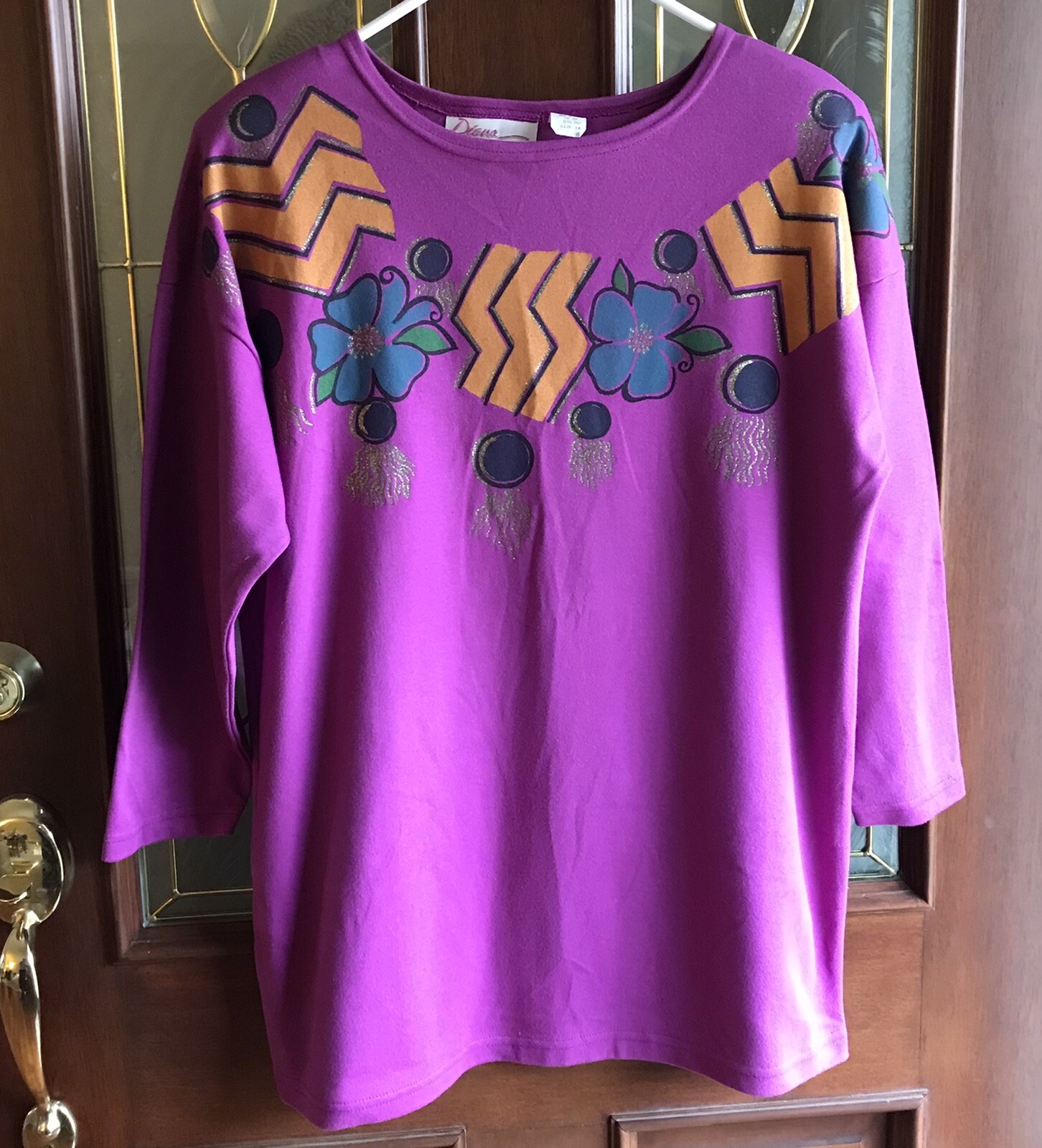 Vintage 90s Oversized Graphic Design Hot Fuchsia Shoulder Pad Top Size 14