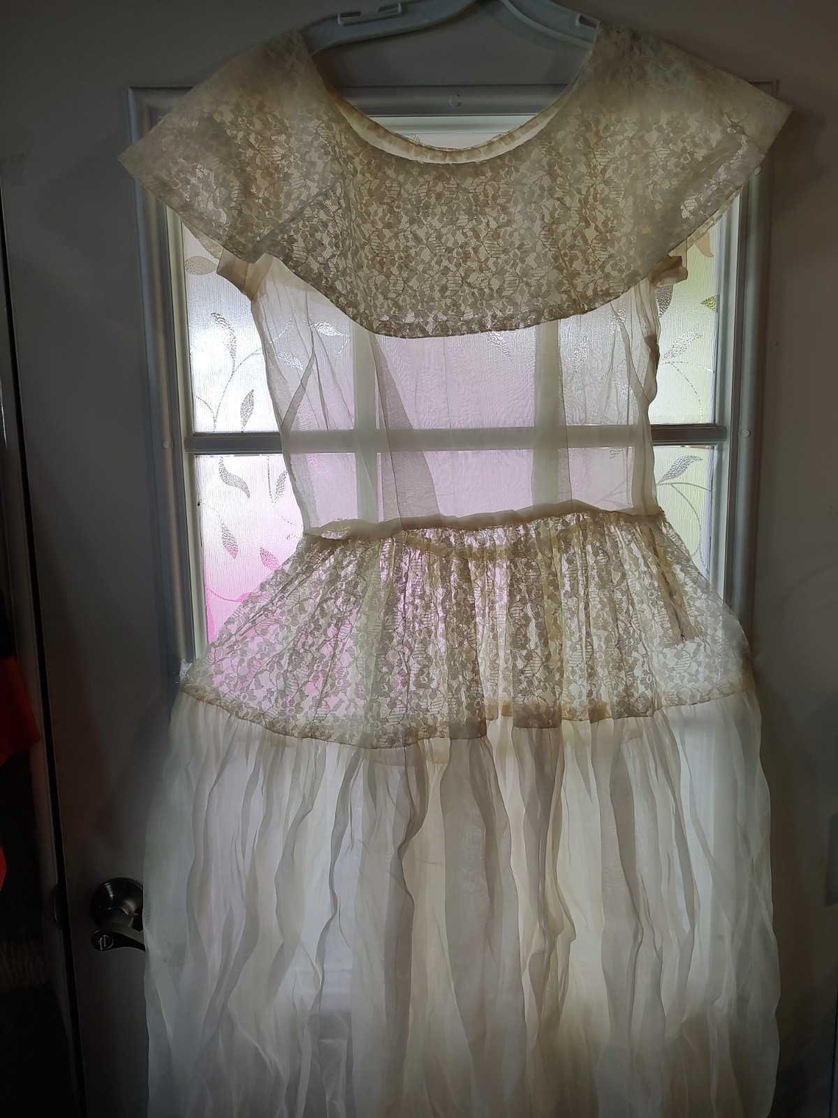 Vintage Garden Wedding Dress, Lace /Batiste , Wide Collar, Separate Slip, 1910 M