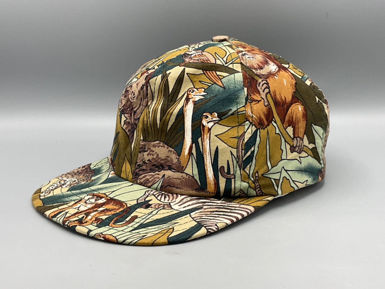 Vintage 80s Snapback Hat Dorfman Pacific USA Animal Print Jungle Camo Green Bill