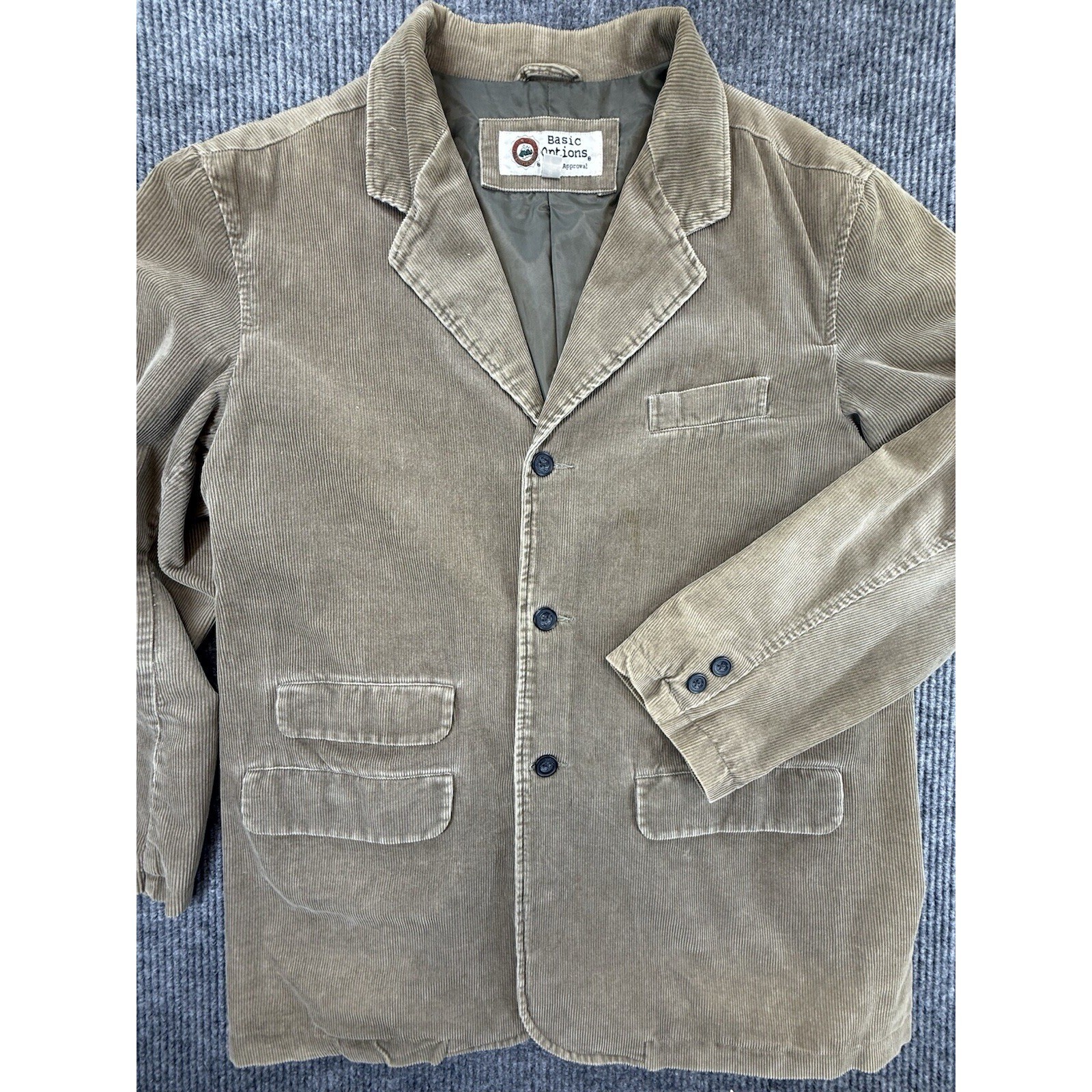 Vintage Basic Options Blazer Mens Large Tan Corduroy 3-Button Sport Coat
