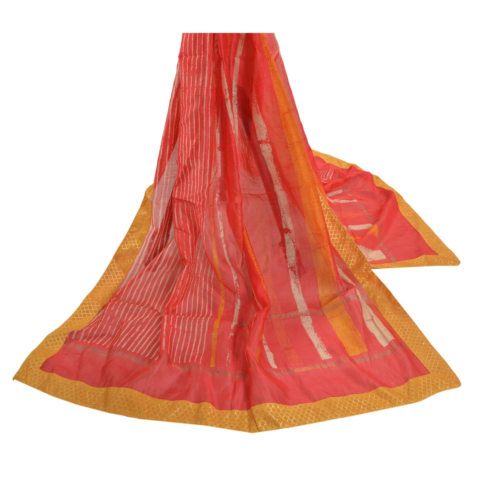 Sanskriti Vintage Red Dupatta Long Stole Chanderi Hijab Batik Work Premium Veil
