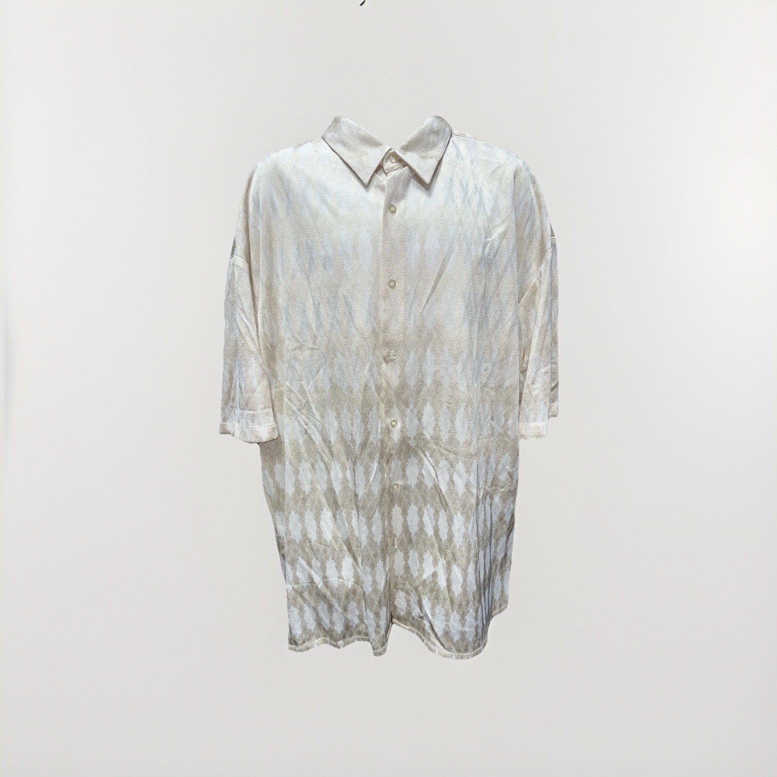 Vintage Creme de Silk Men’s Short Sleeve Button Down Shirt Diamond Pattern 3X