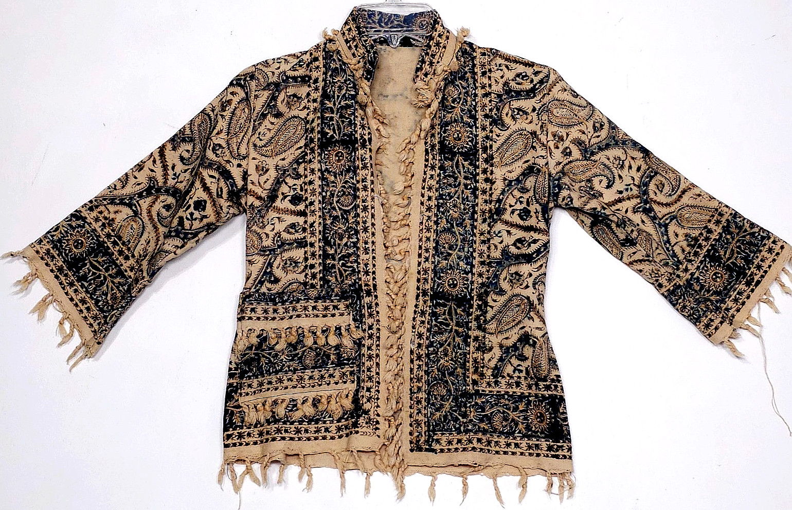 Vintage Antique Ottoman Turkish Jacket Youth Cepken Sarka Beige Blue Embroidered