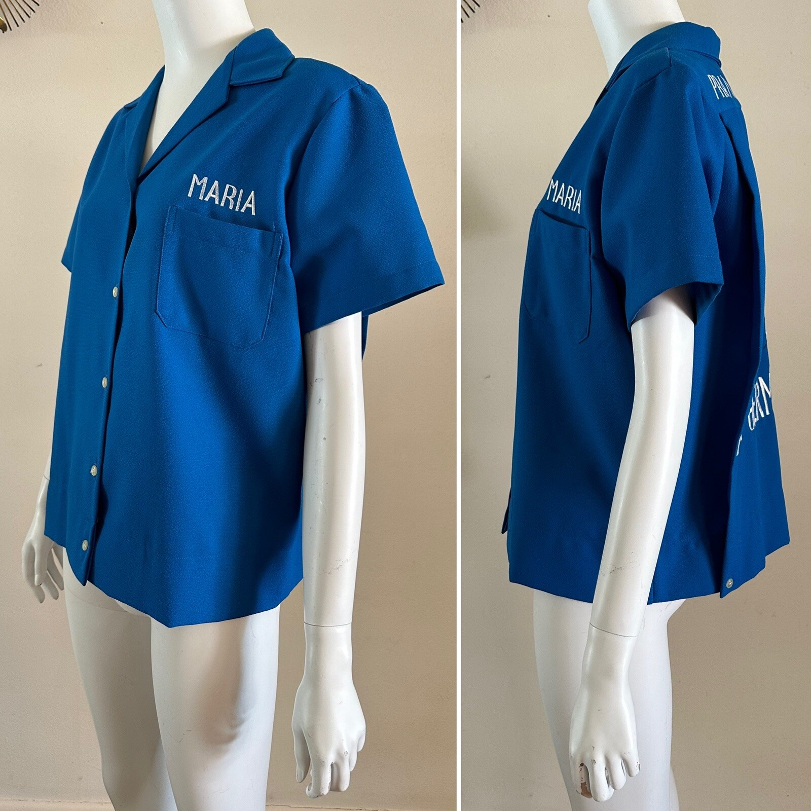 1970s USAF Germany Embroidered Womens Bowling Party Souvenir Shirt Blouse Vtg