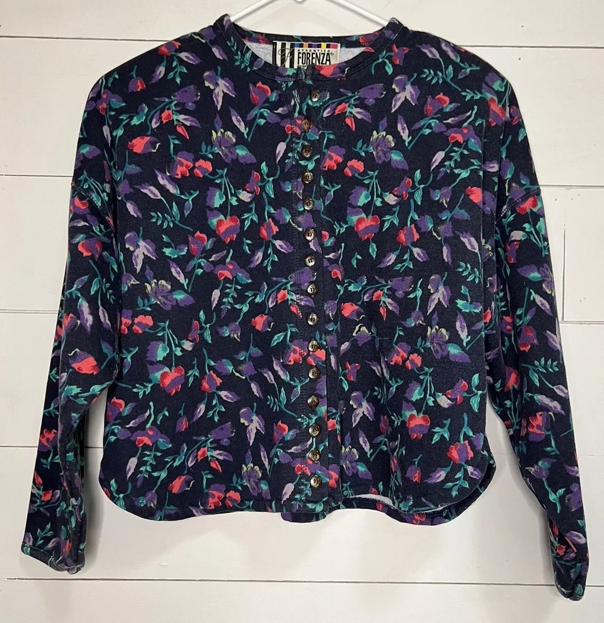 Womens Vintage Floral Oversized Cropped Button Up Cardigan Authentico Forenza S