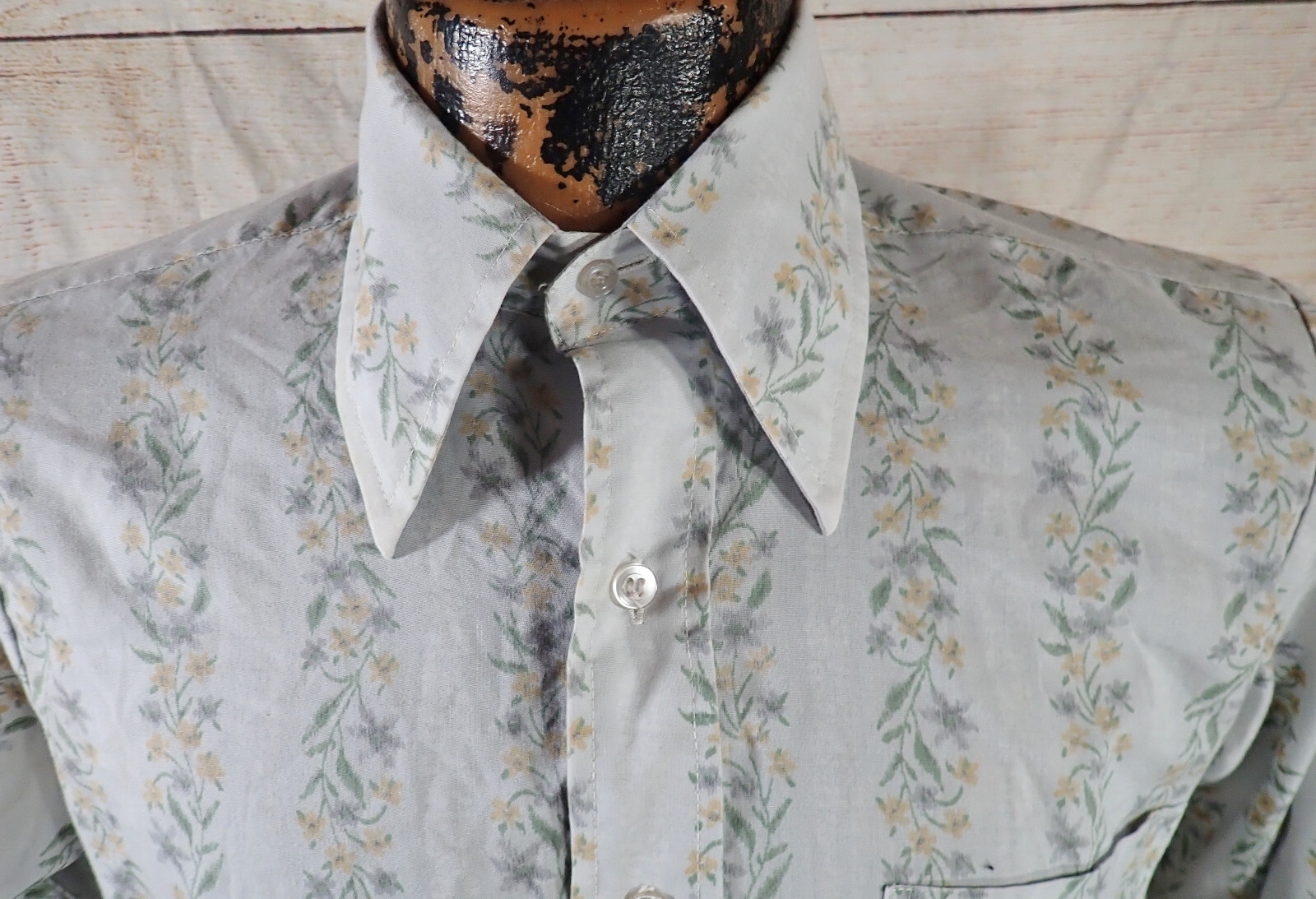 Vintage Studio One by Campus Floral Print Stripe 70s Disco Shirt Mens S Dagger