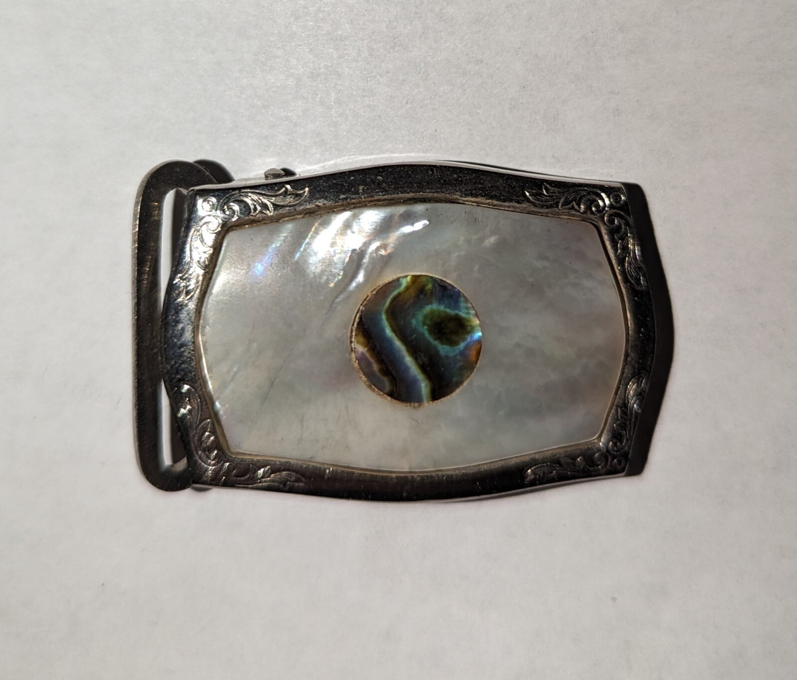 Vintage Grip Tight Belt Buckle Mother of Pearl Nickle Silver