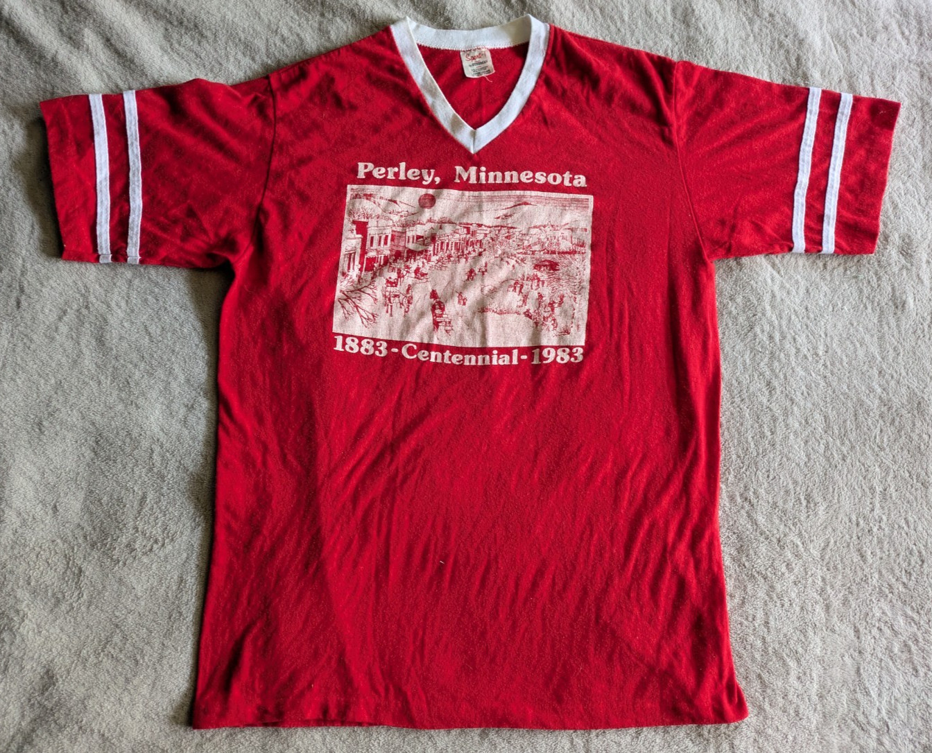 Vintage 1983 Minnesota Single Stitch V-Neck Ringer T-Shirt L 1980s 80s