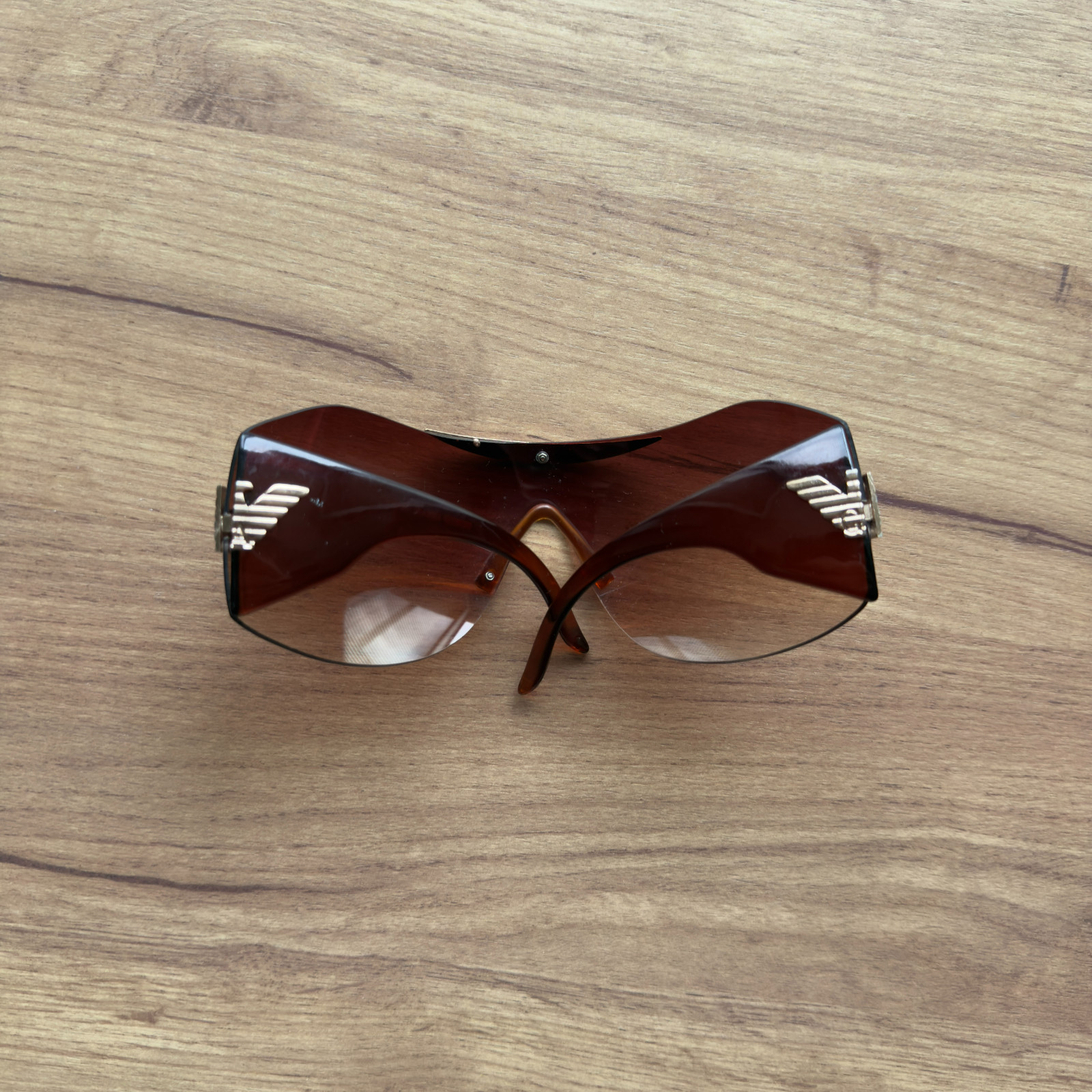 Vintage Giorgio Armani Y2K Shield Sunglasses Brown Gradient F438 C3 Italy Mask
