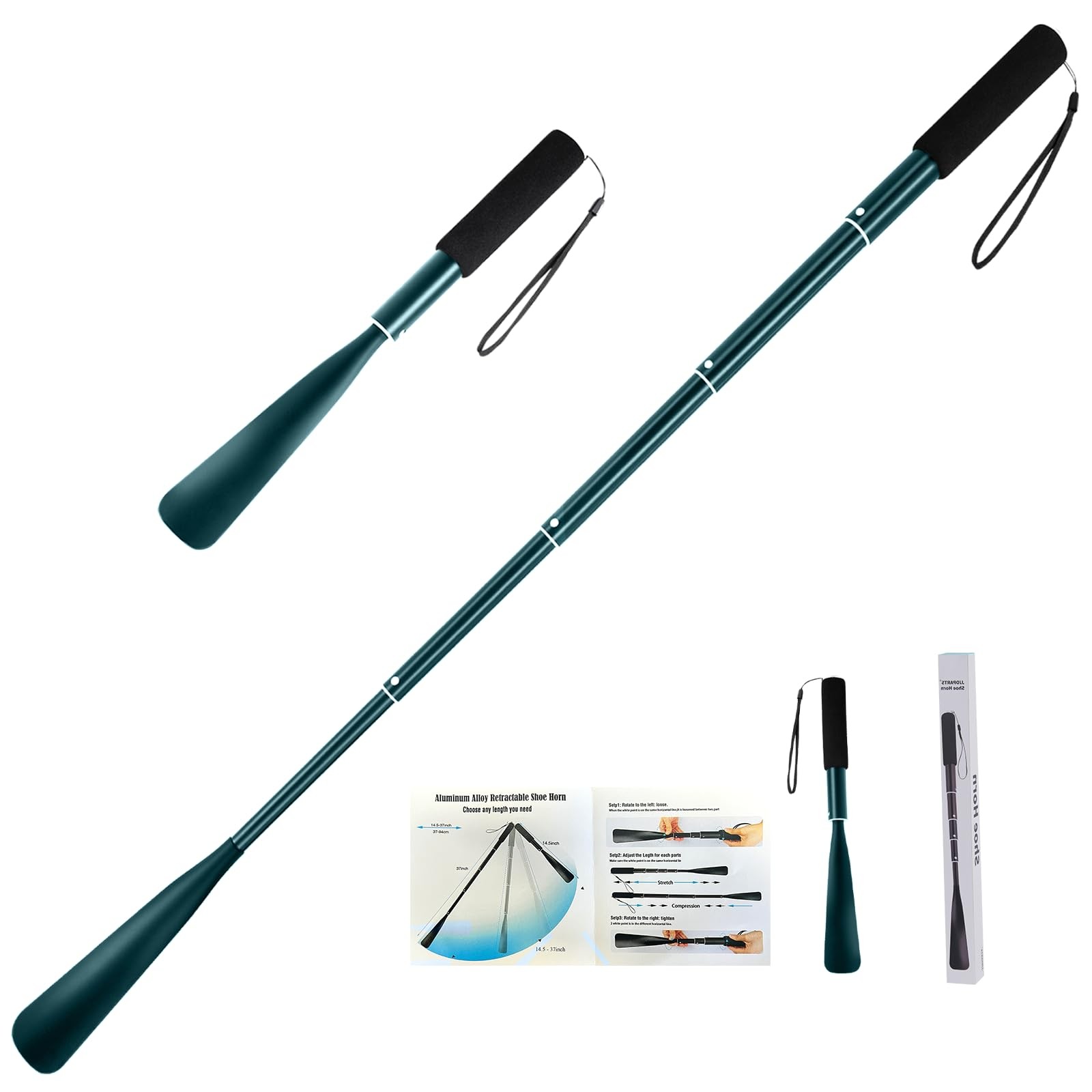 Shoe Horn,14.5″-37″ Retractable Aluminum Shoe Horn Long Handle for Seniors,Me…
