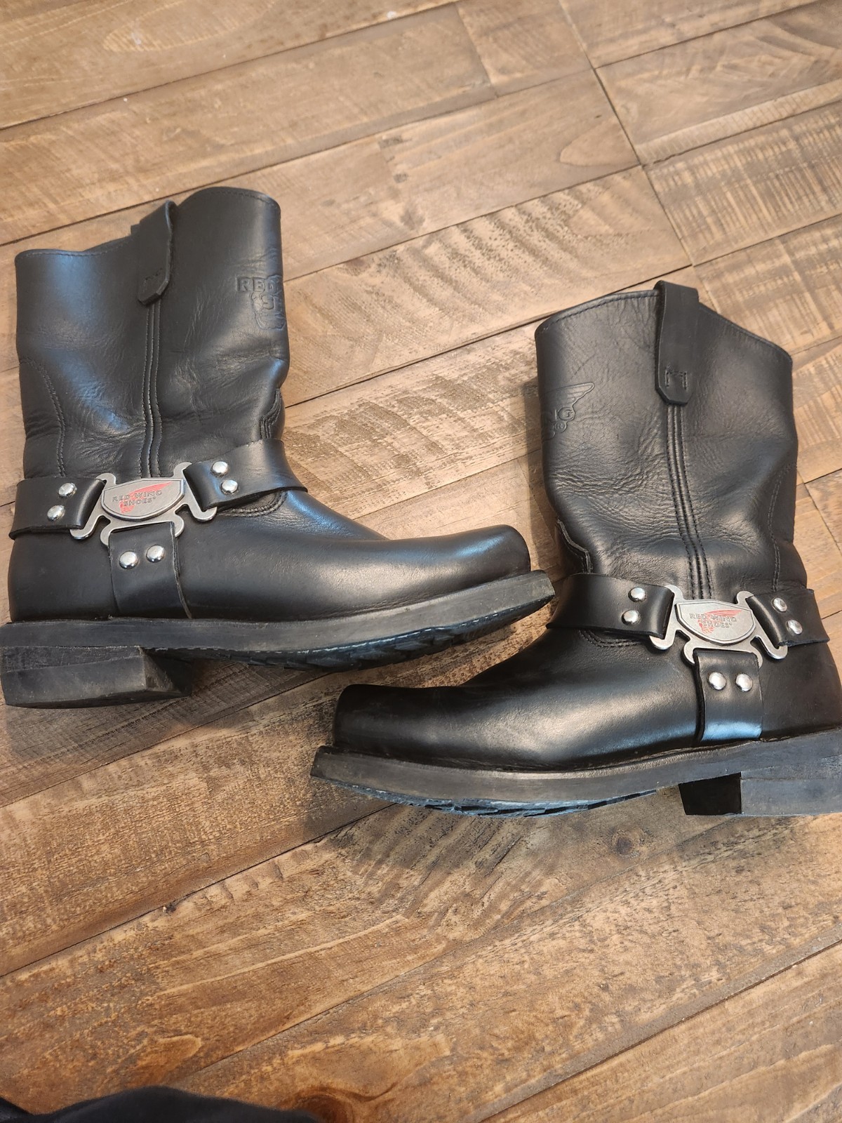 Red Wing 969 Men’s Leather Harness Motorcycle Boots Size 9 D Black Square Toe US