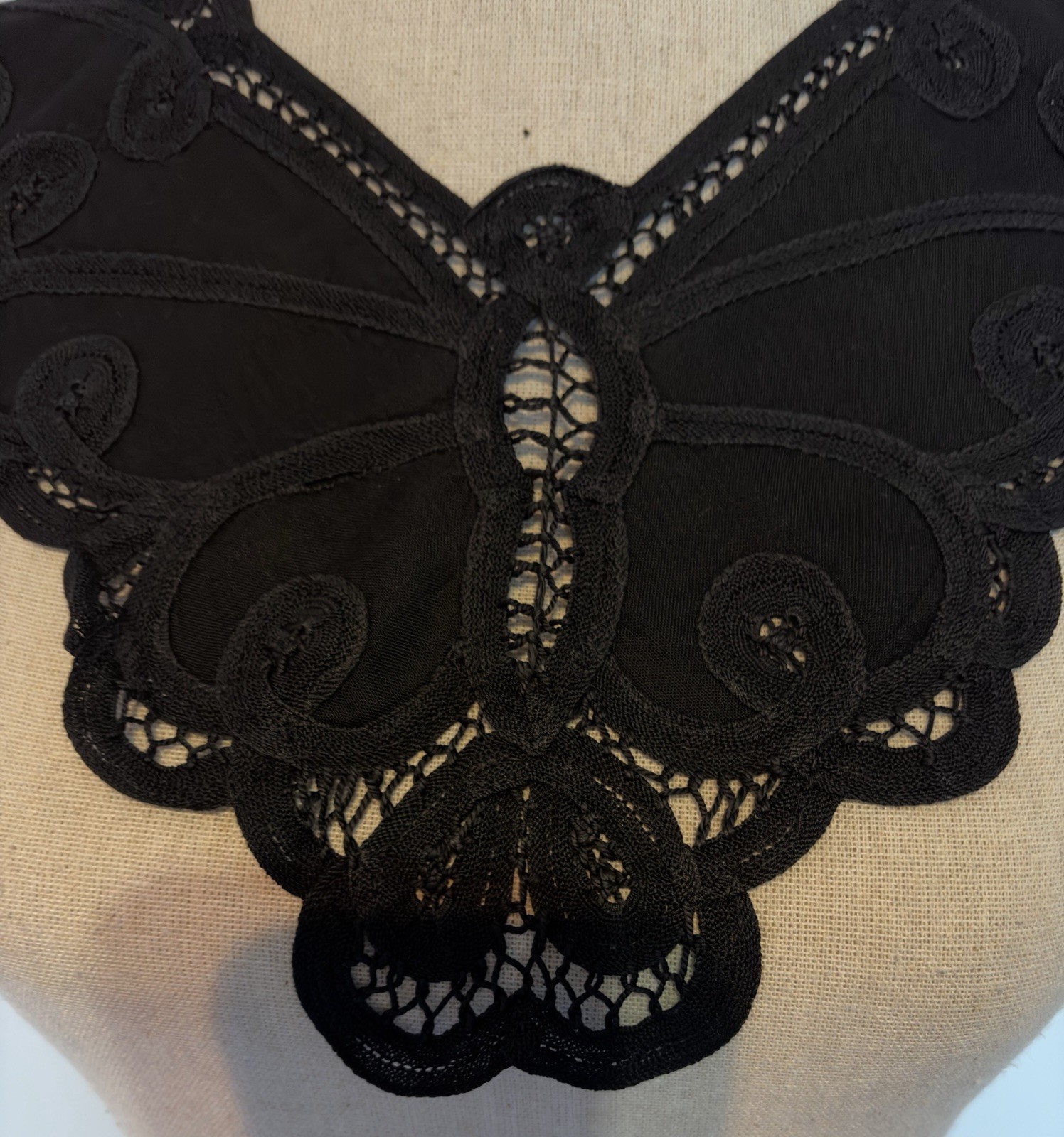 Vintage Black Battenberg Lace Butterfly Detachable Collar Cotton Button Closure
