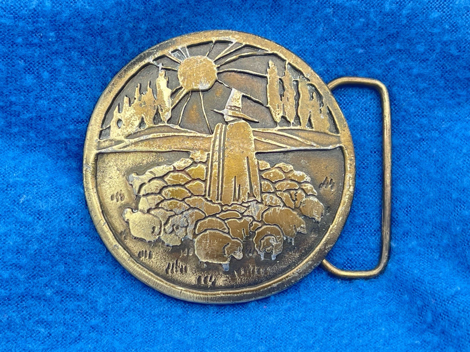 Vintage 1976 Indiana Metal Craft Dege IMC D4 Shepard Designs Brass Belt Buckle