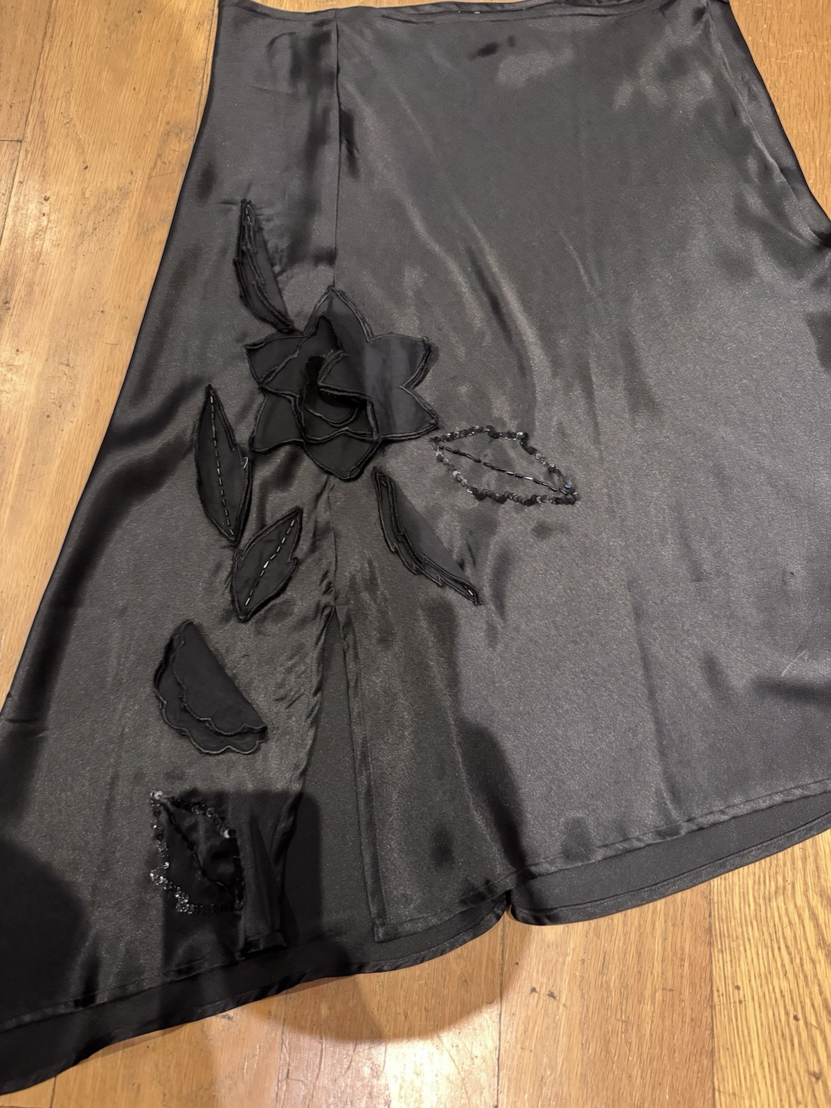 Vintage Unworn Satin Beaded And Appliqué Asymmetric Skirt L