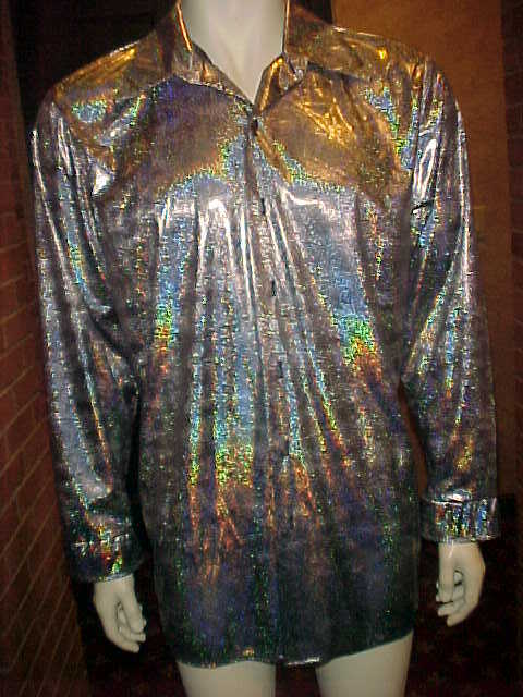NWT MENS METALLIC PARTY SHIRT COLORS PSYCHEDELIC SILVER AWESOME 3XLG SLIM