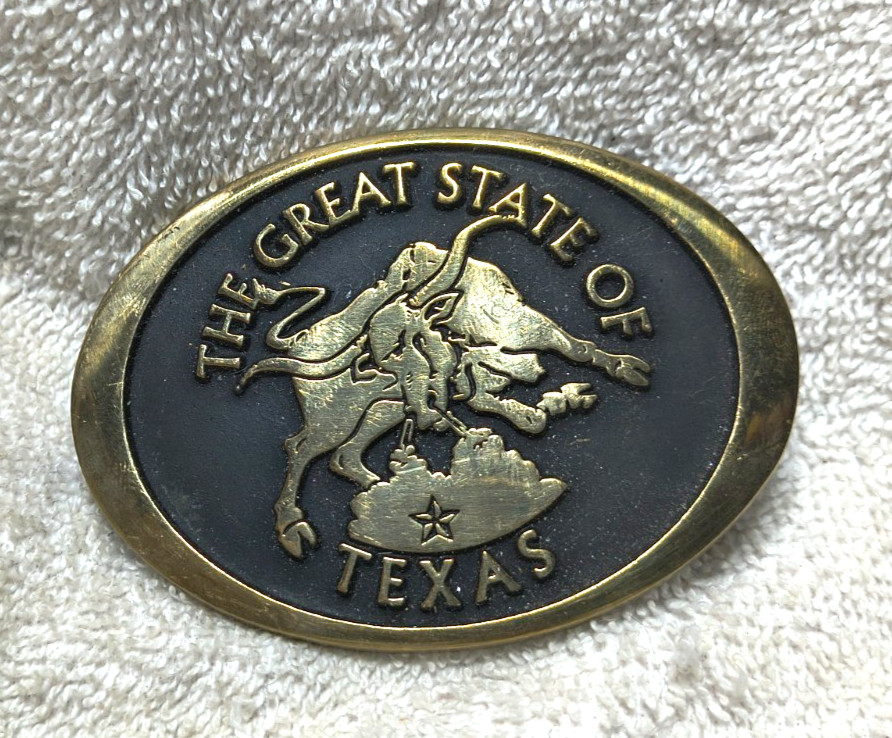 The Great State Of Texas Anacortes Brass Works Buckle Bull Great Vintage Shape