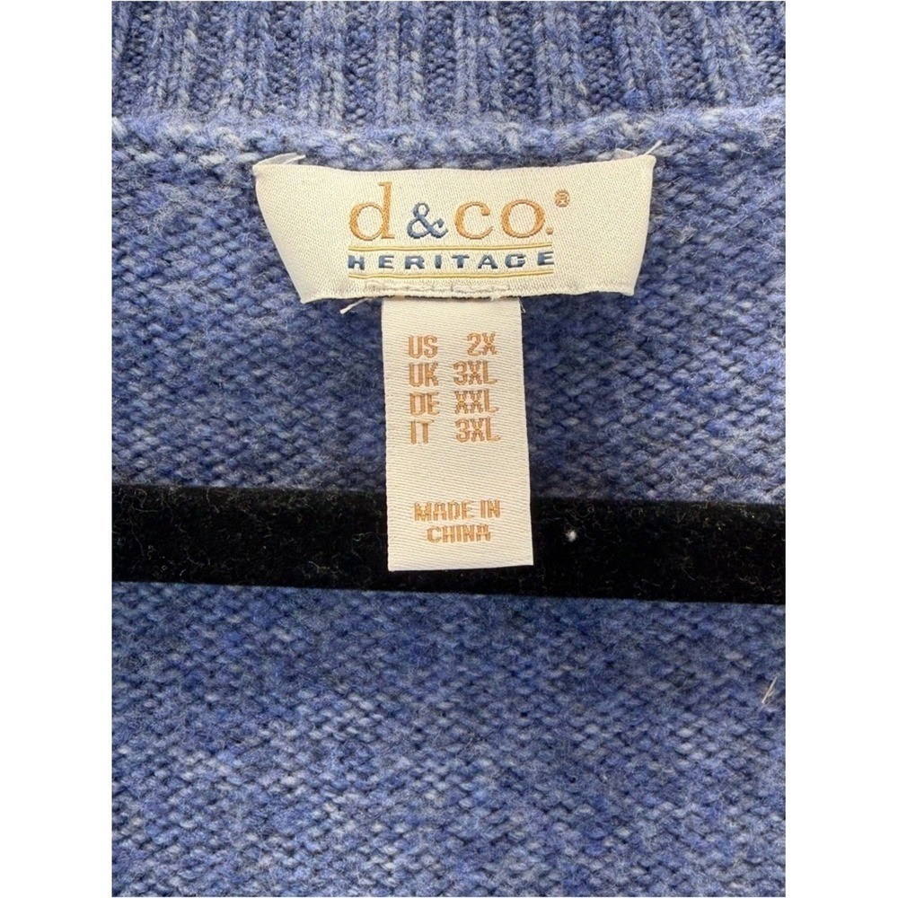 Denim & Co Heritage Blue Pointelle V-Neck Sweater Plus Size 2X Eyelet Knit