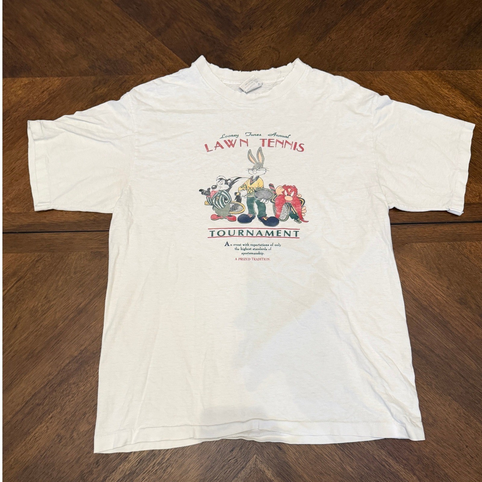 Vintage 1991 Looney Tunes Lawn Tennis T-Shirt Acme Clothing Co White Large USA